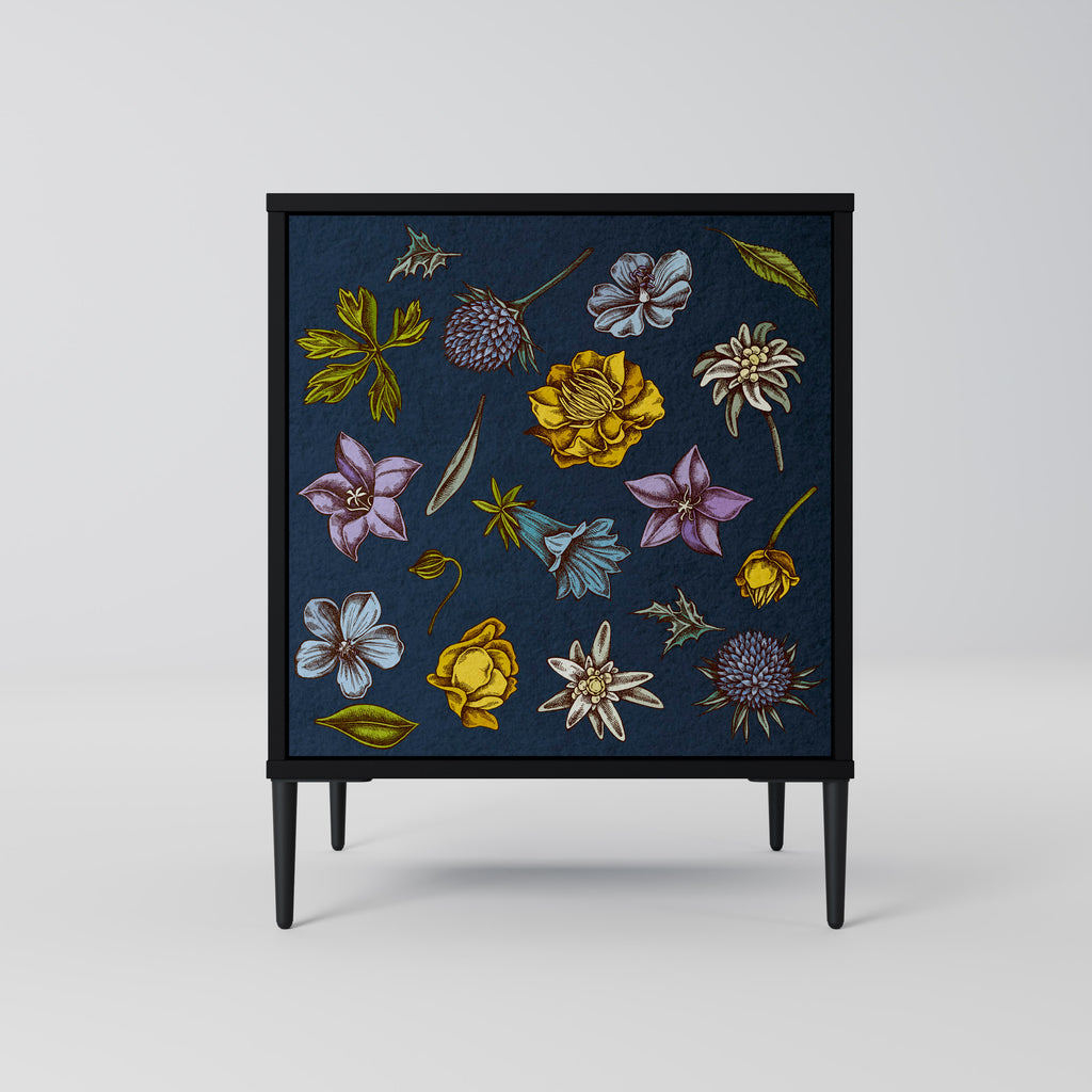 FLOWERS ON NAVY BLUE Sideboard mit 1 Tür in Schwarz