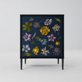 FLOWERS ON NAVY BLUE Sideboard mit 1 Tür in Schwarz