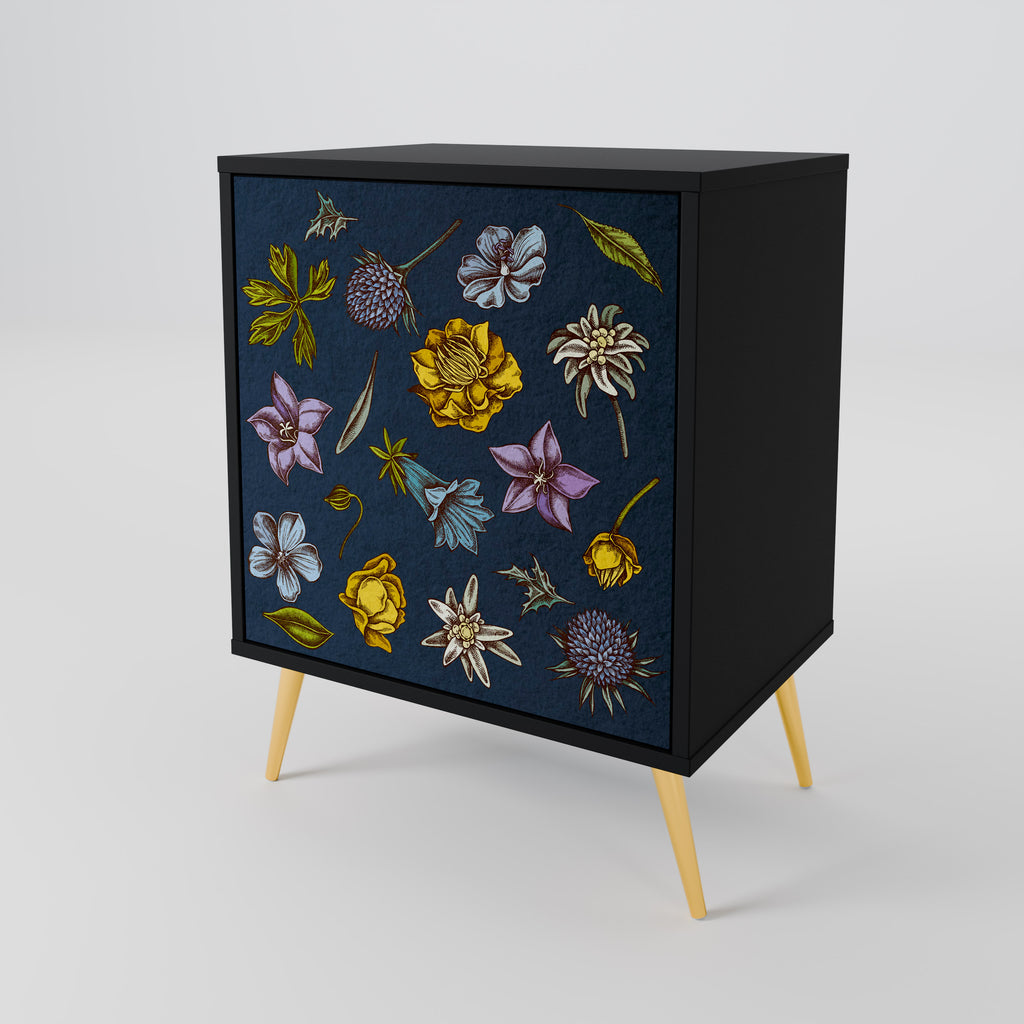 FLOWERS ON NAVY BLUE Sideboard mit 1 Tür in Schwarz