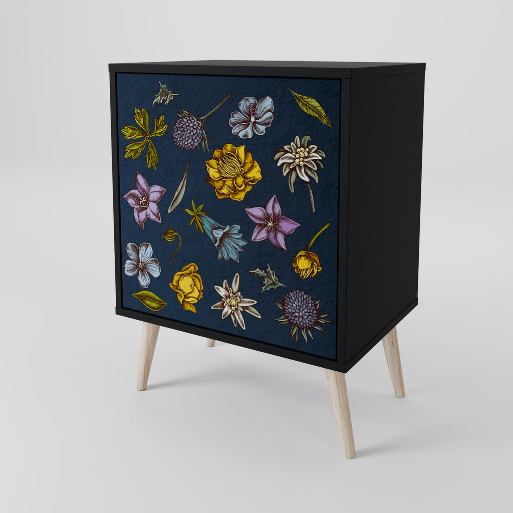 FLOWERS ON NAVY BLUE Sideboard mit 1 Tür in Schwarz