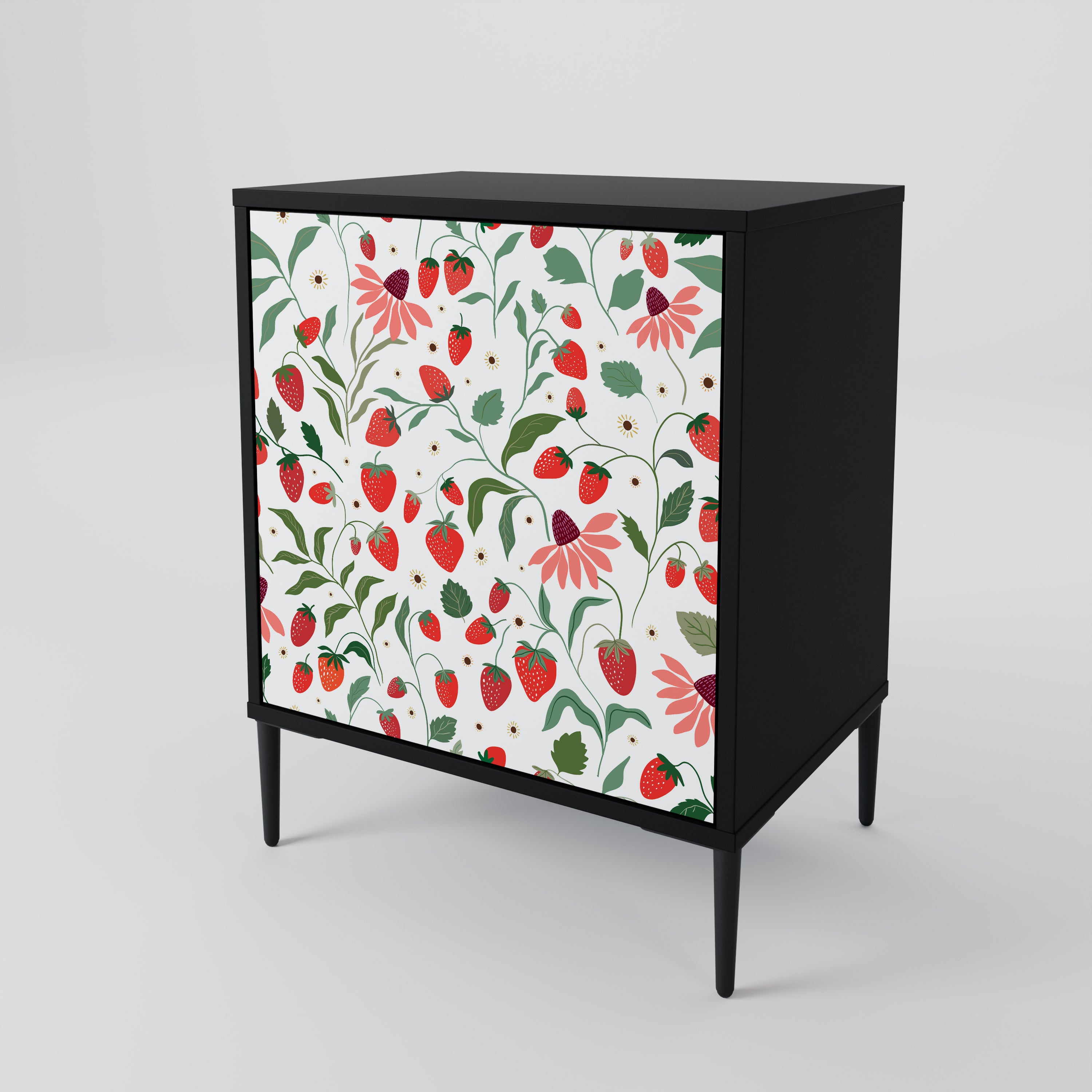 FLOWERS AND STRAWBERRIES Sideboard mit 1 Tür in Schwarz