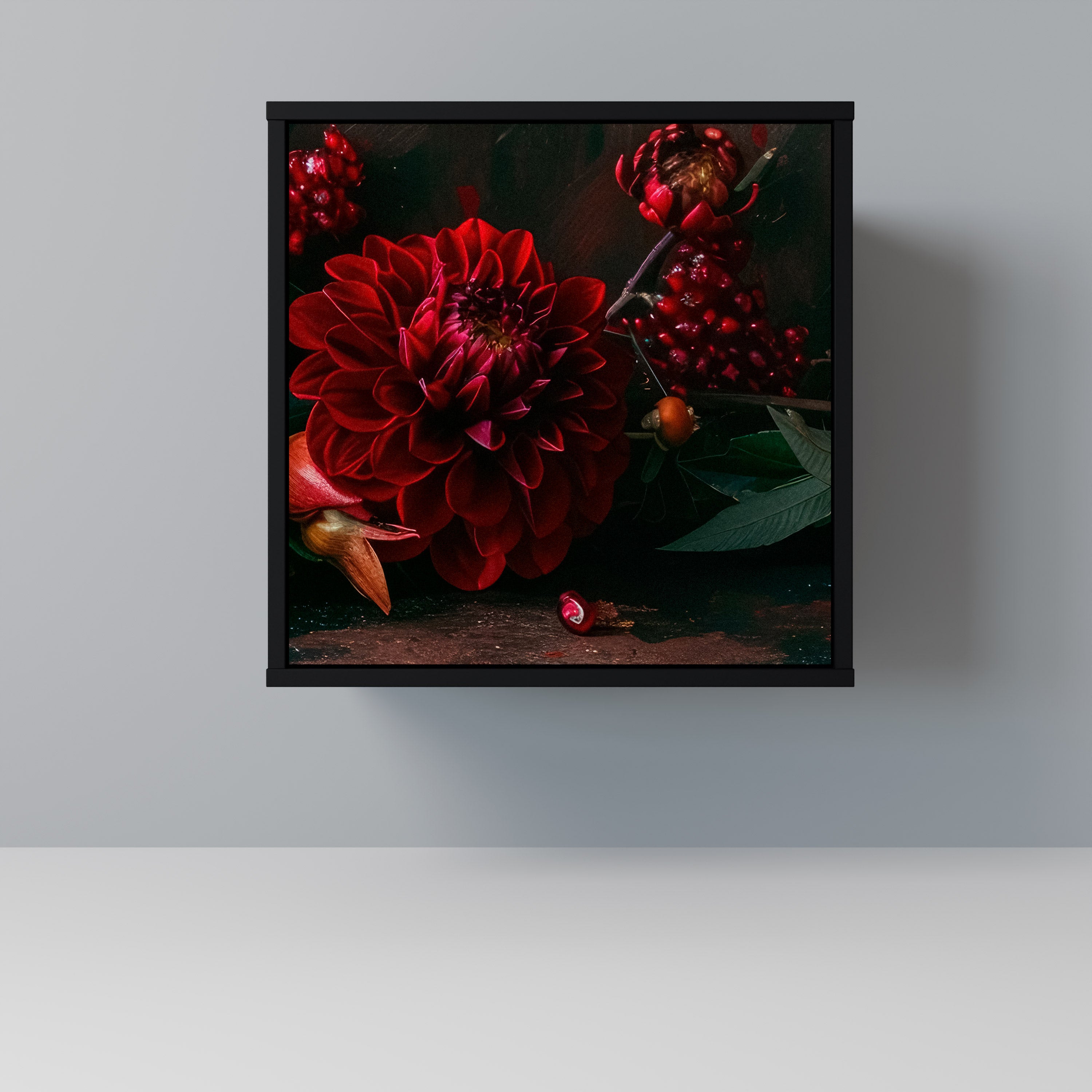 DAHLIAS AND POMEGRANATES Sideboard mit 1 Tür in Schwarz