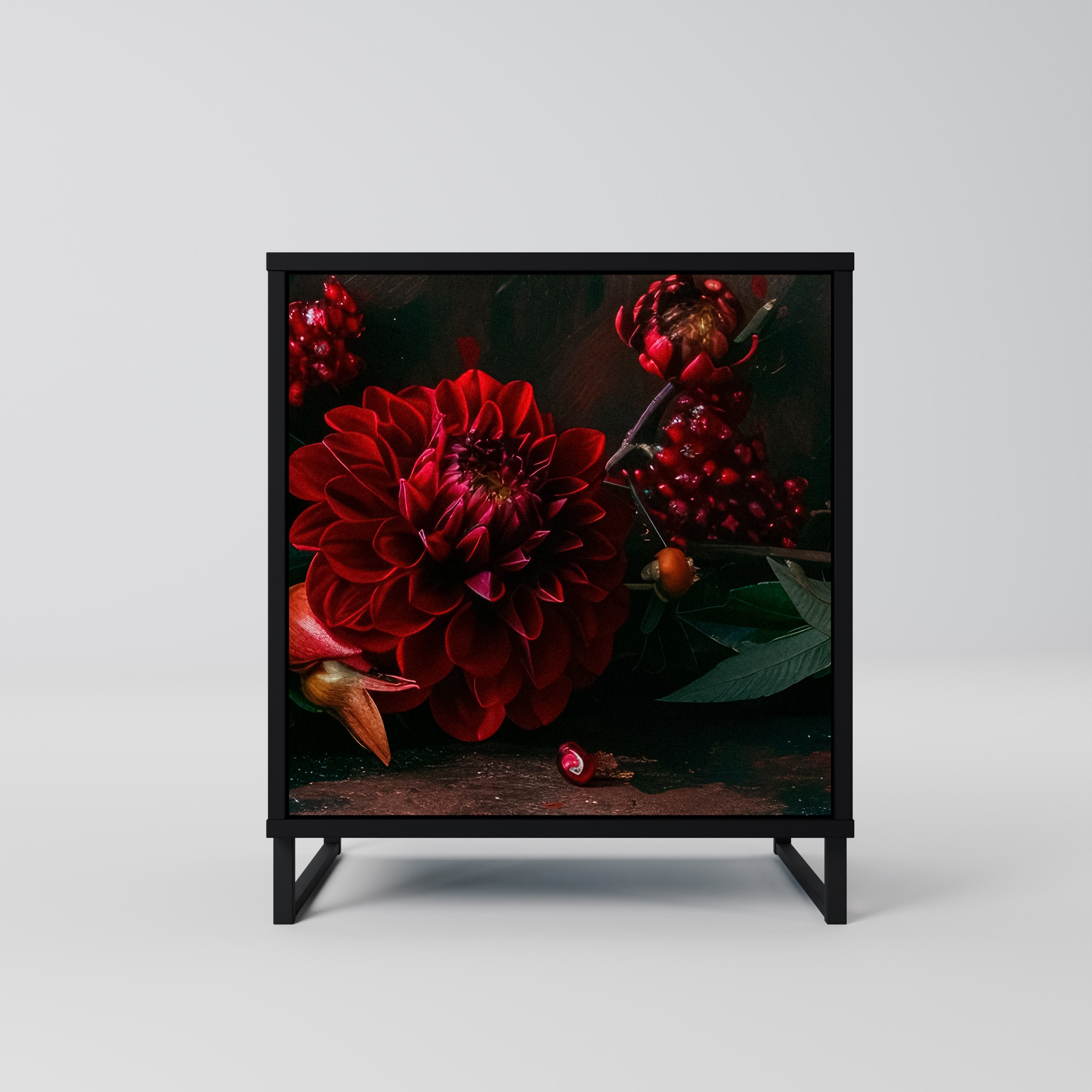 DAHLIAS AND POMEGRANATES Sideboard mit 1 Tür in Schwarz
