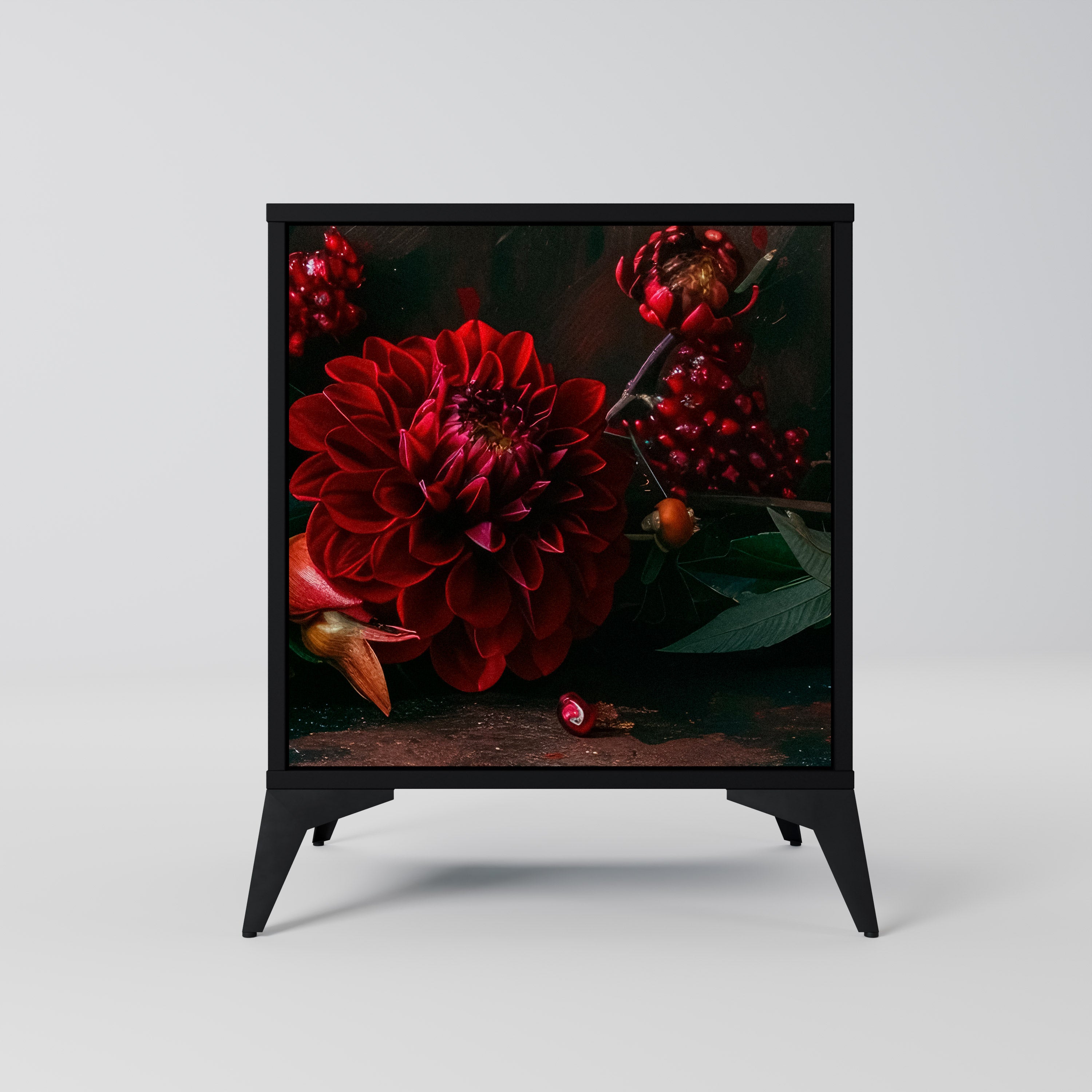 DAHLIAS AND POMEGRANATES Sideboard mit 1 Tür in Schwarz