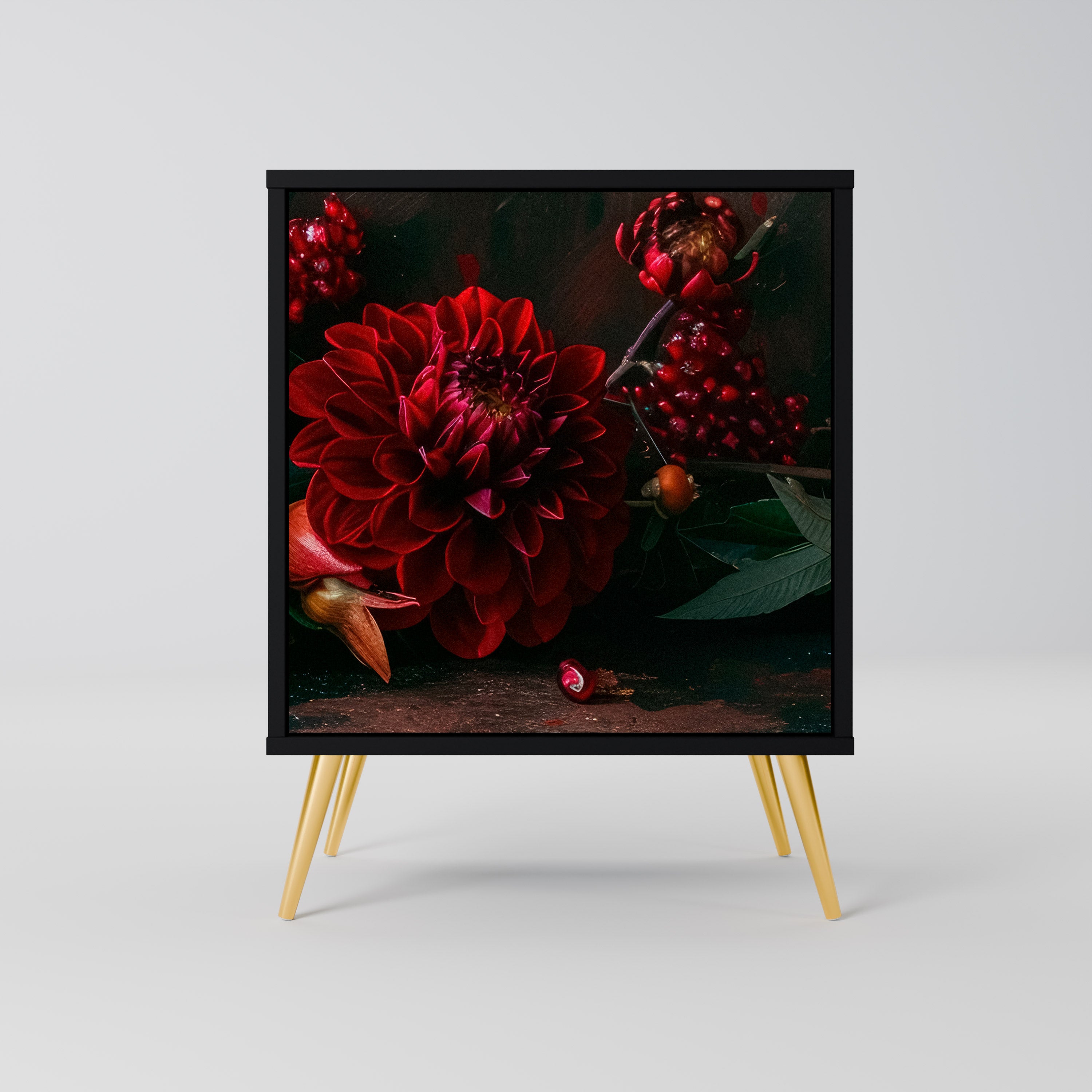 DAHLIAS AND POMEGRANATES Sideboard mit 1 Tür in Schwarz