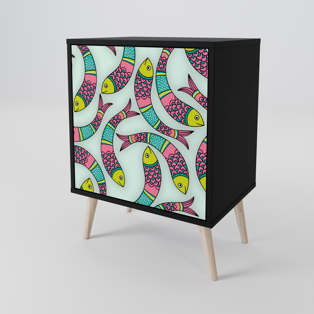 INDIAN FISH Sideboard mit 1 Tür in Schwarz