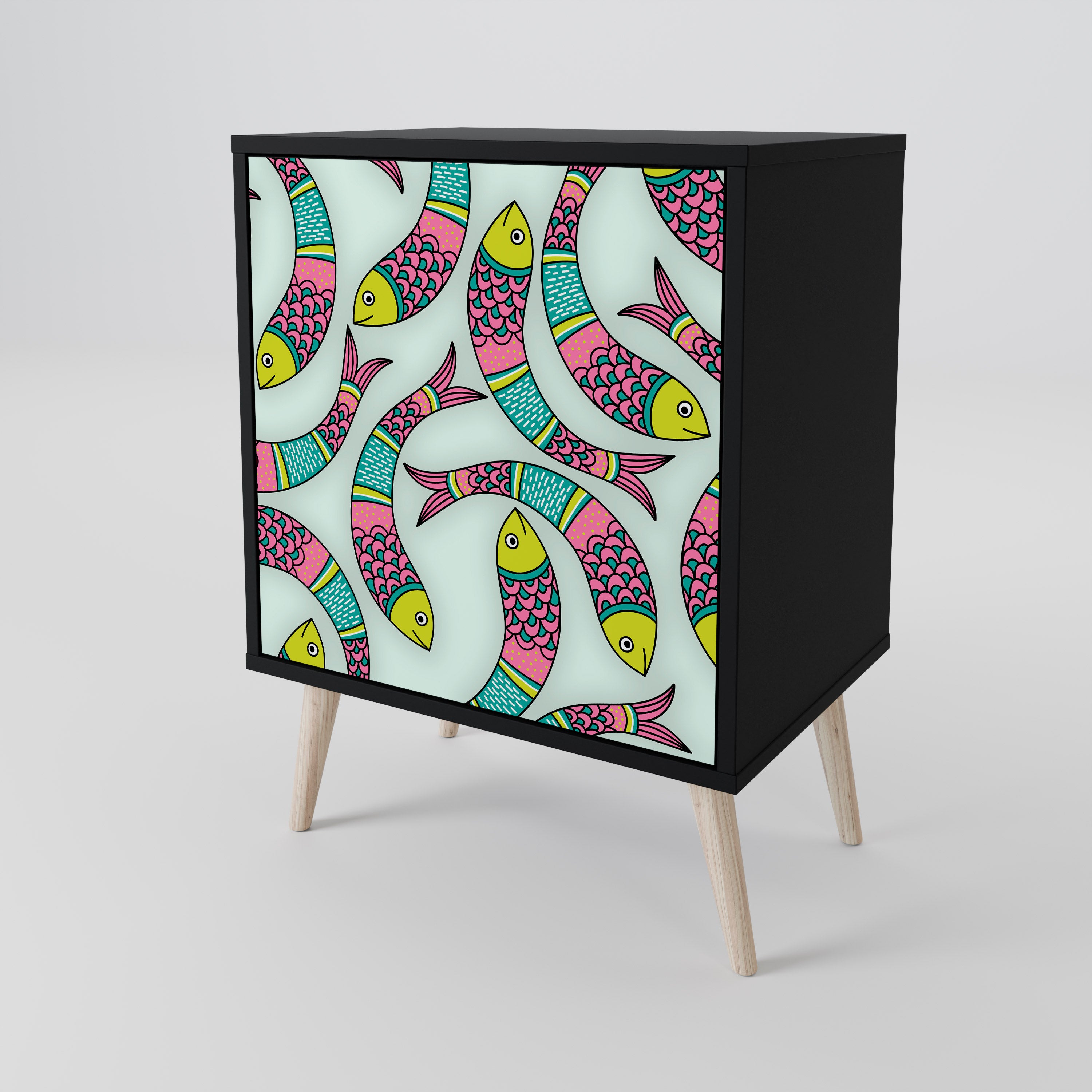 INDIAN FISH Sideboard mit 1 Tür in Schwarz