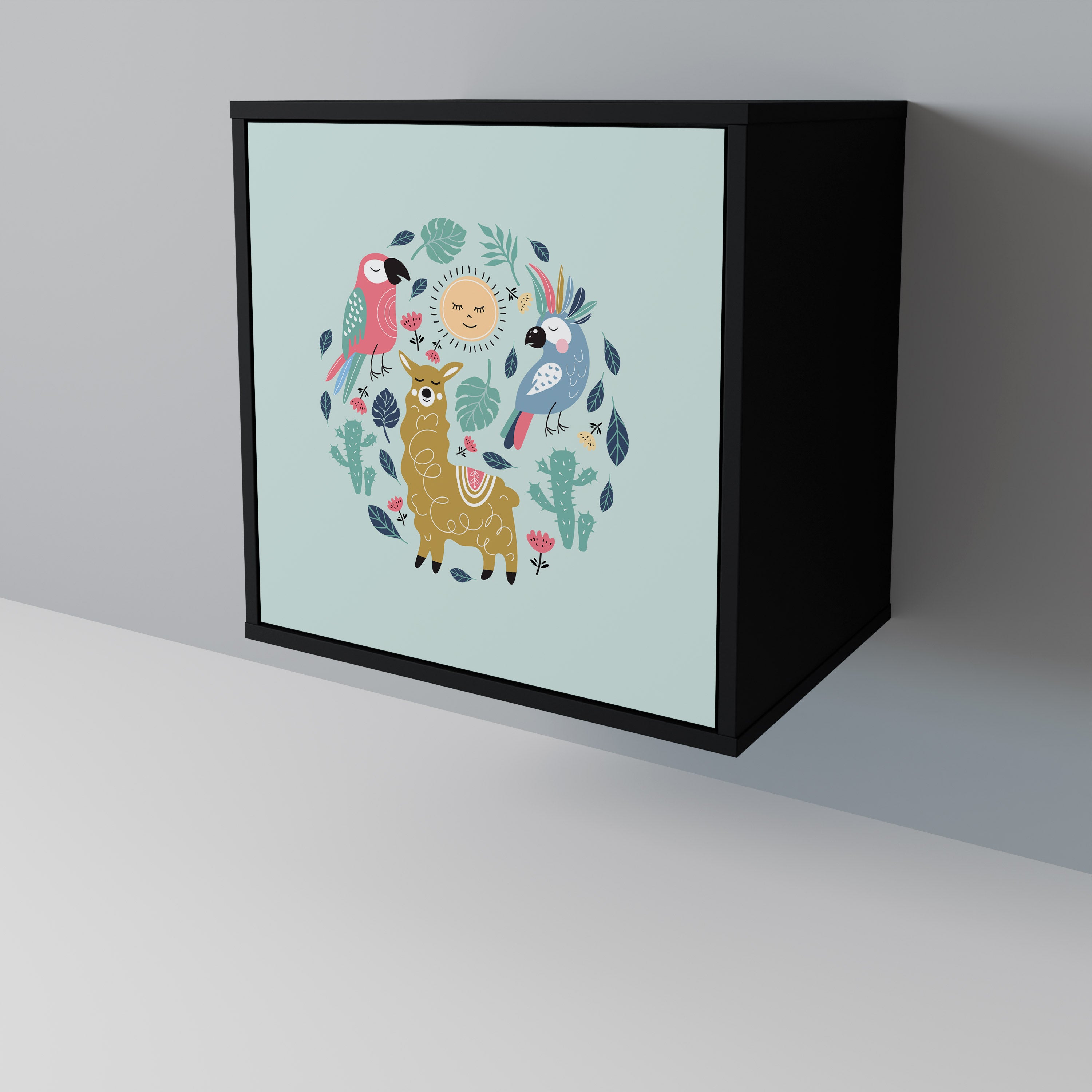 COLORFUL ALPACAS Sideboard mit 1 Tür in Schwarz