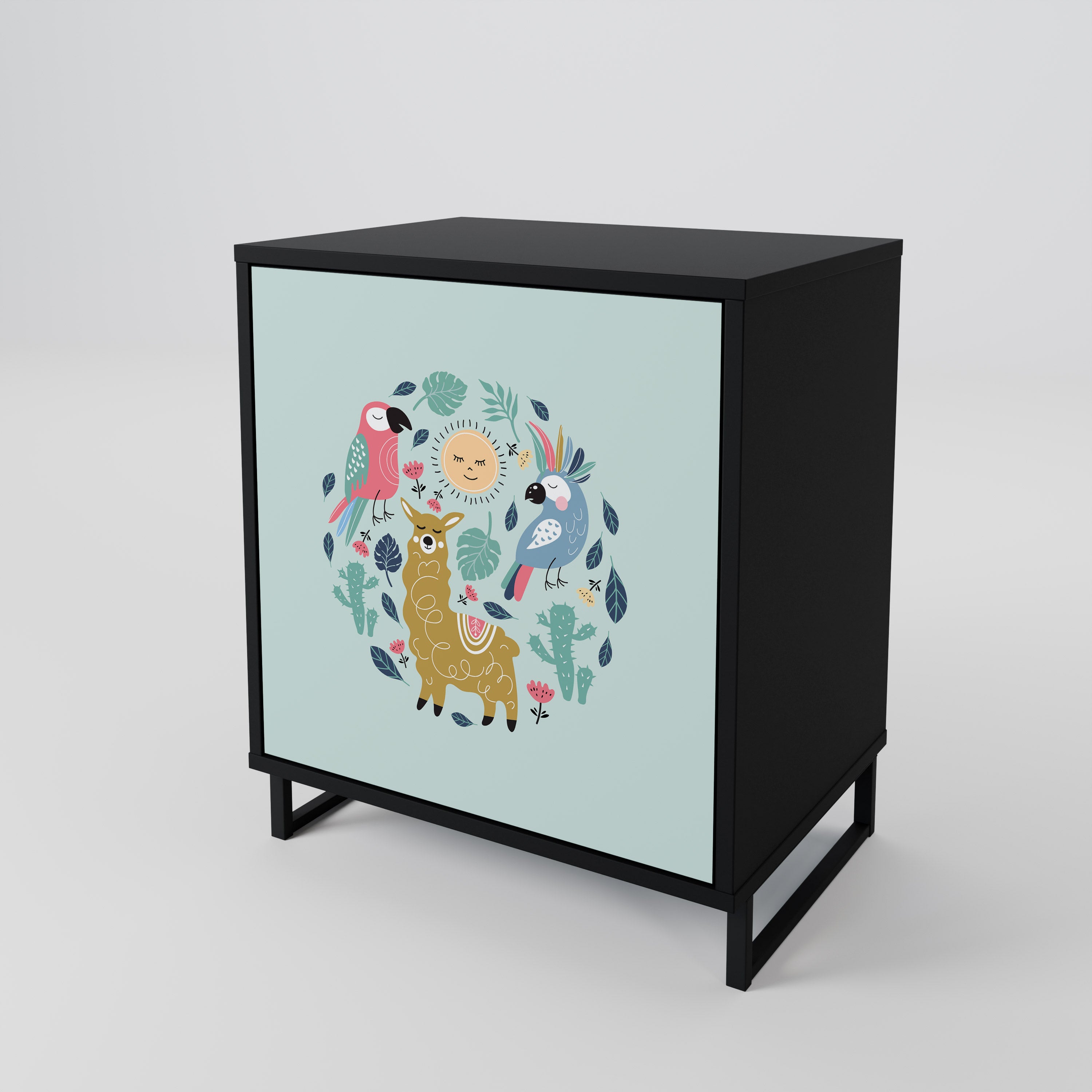 COLORFUL ALPACAS Sideboard mit 1 Tür in Schwarz