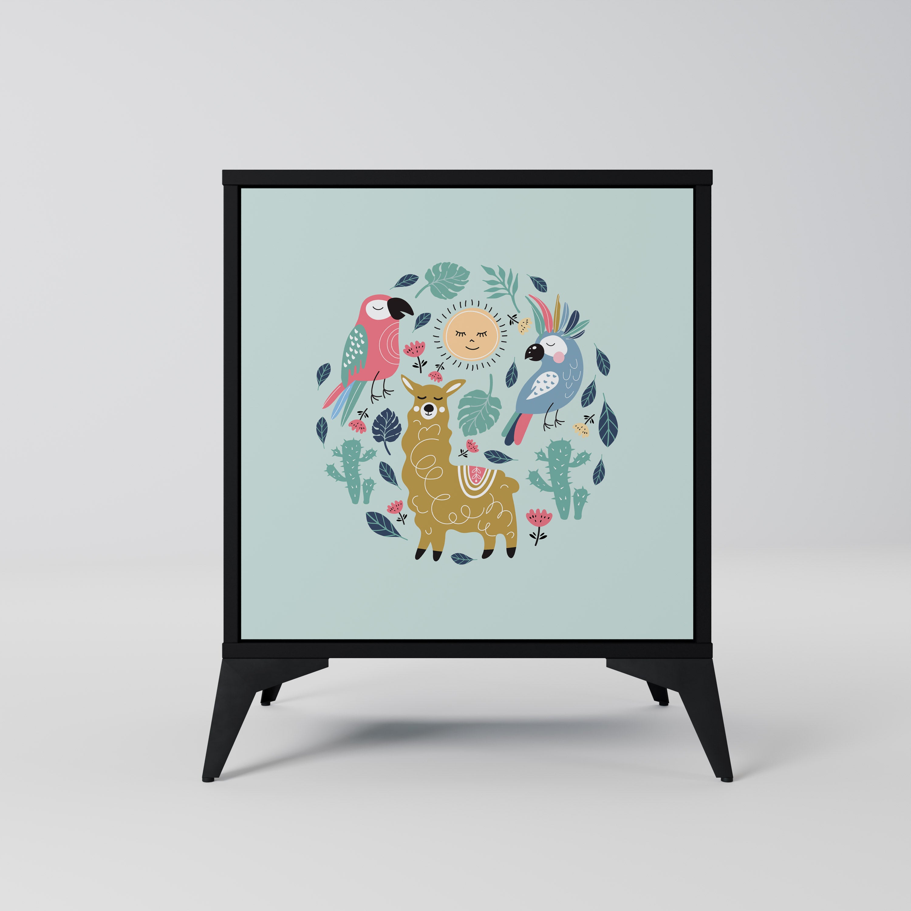 COLORFUL ALPACAS Sideboard mit 1 Tür in Schwarz