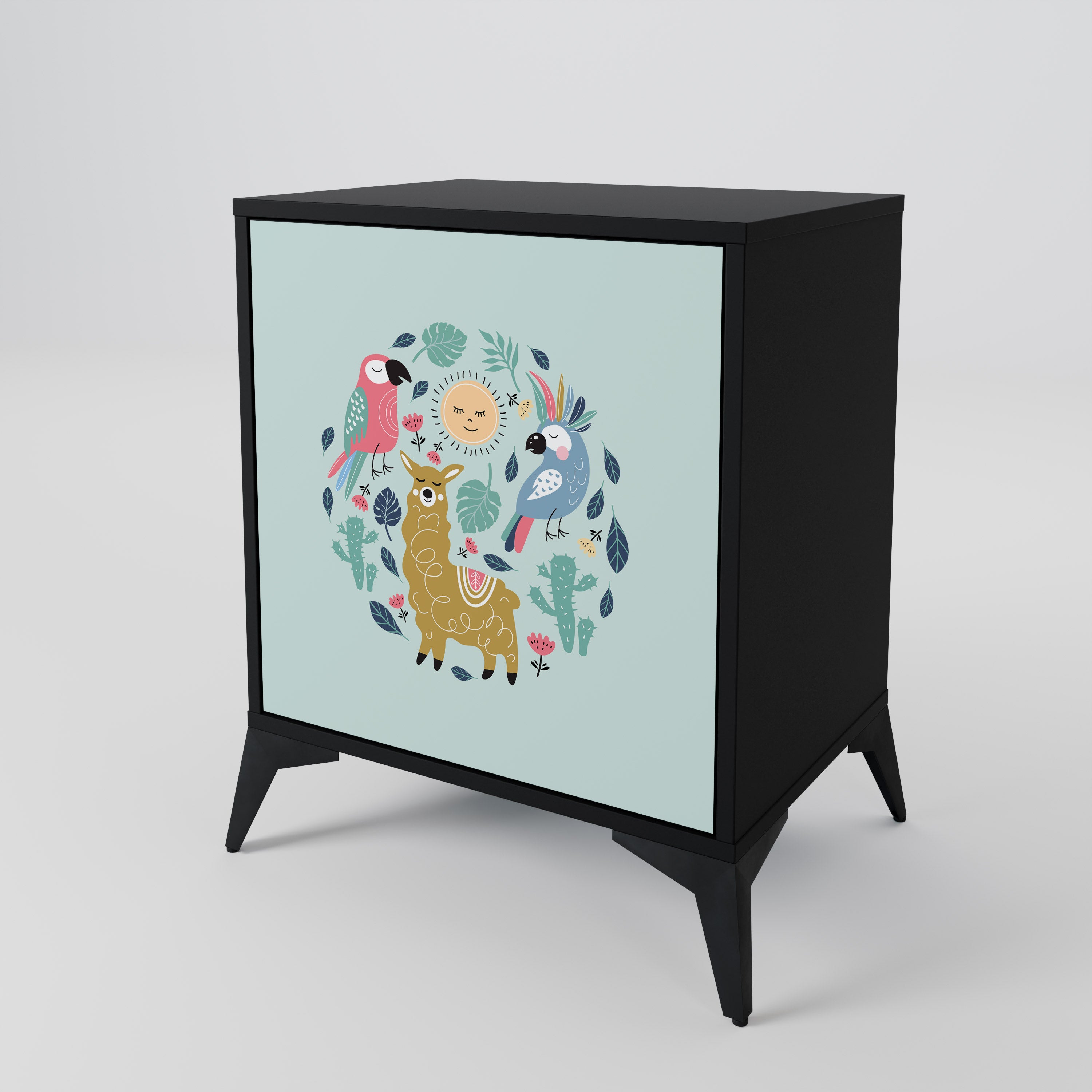 COLORFUL ALPACAS Sideboard mit 1 Tür in Schwarz