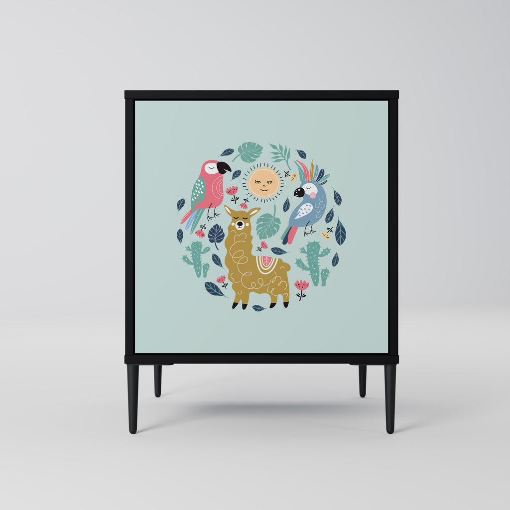 COLORFUL ALPACAS Sideboard mit 1 Tür in Schwarz