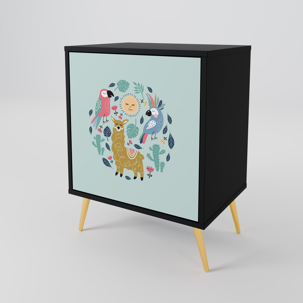 COLORFUL ALPACAS Sideboard mit 1 Tür in Schwarz