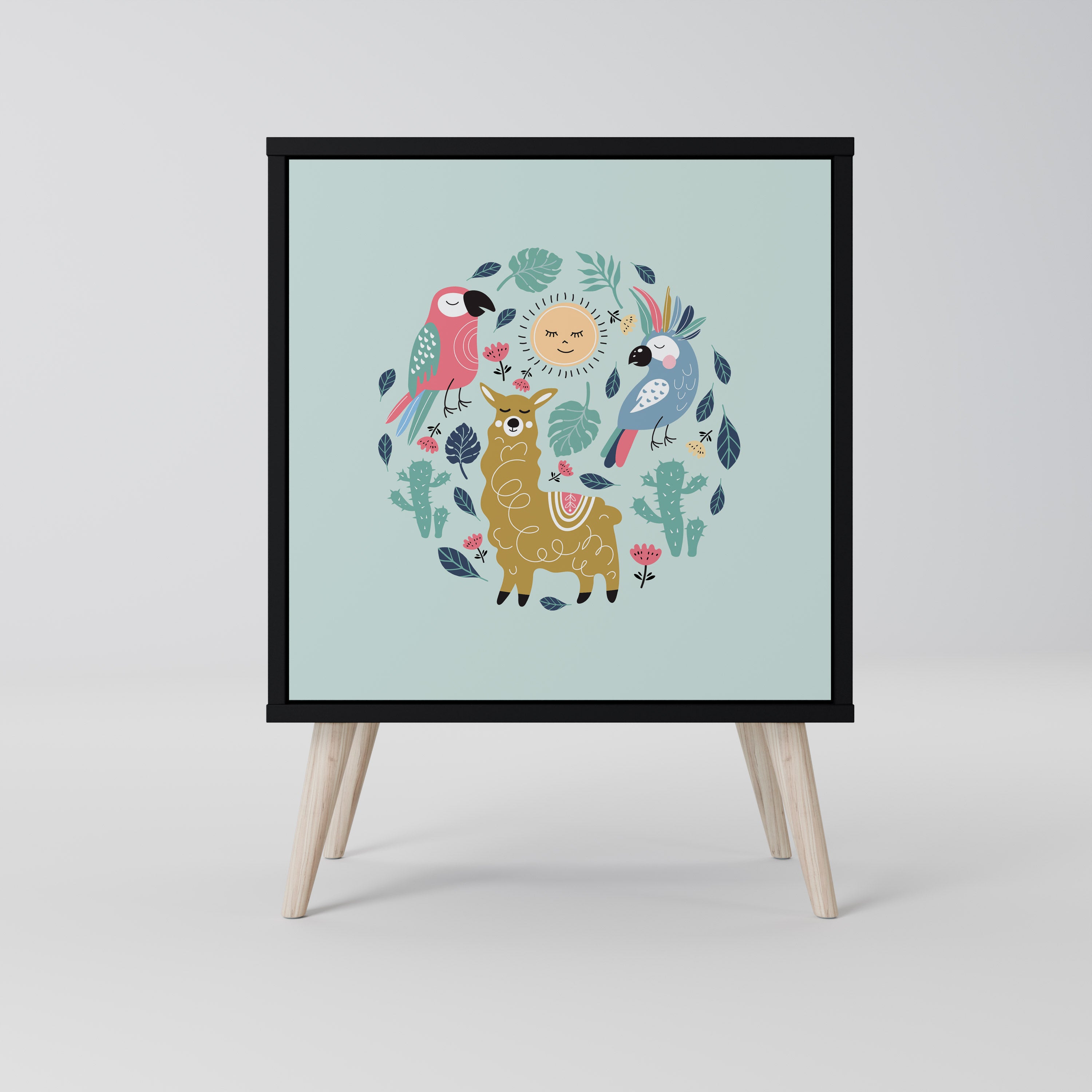 COLORFUL ALPACAS Sideboard mit 1 Tür in Schwarz