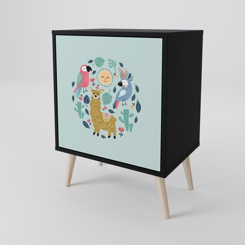 COLORFUL ALPACAS Sideboard mit 1 Tür in Schwarz