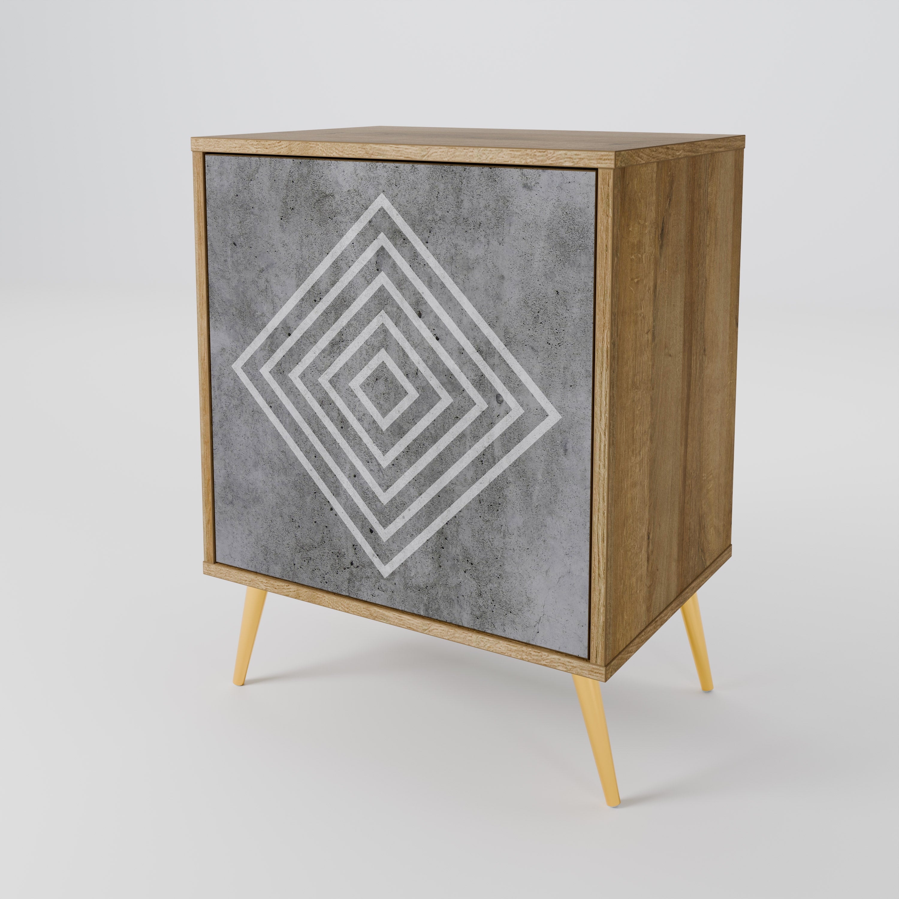 POLYGONAL ARTISTRY Sideboard mit 1 Tür in Eiche-Optik