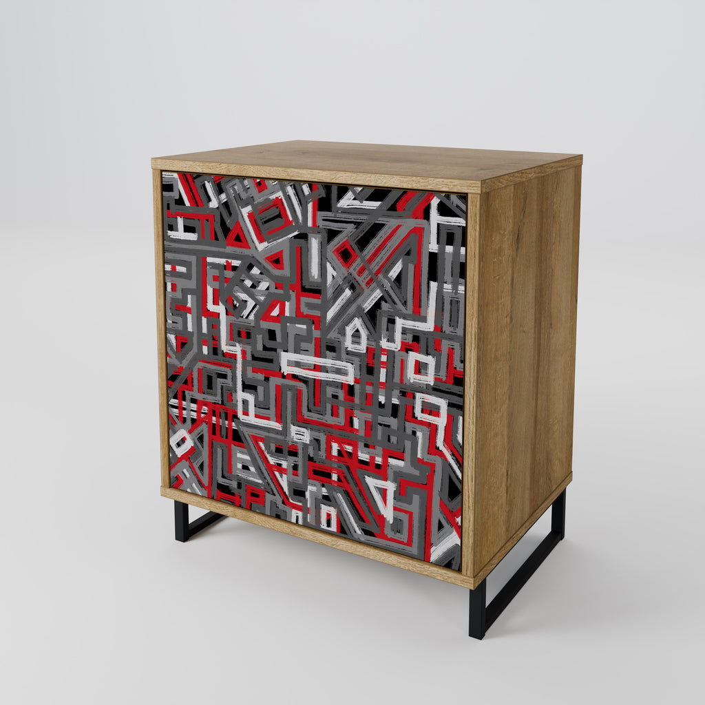 BROKEN LINES 1-Door Sideboard in Oak Effect