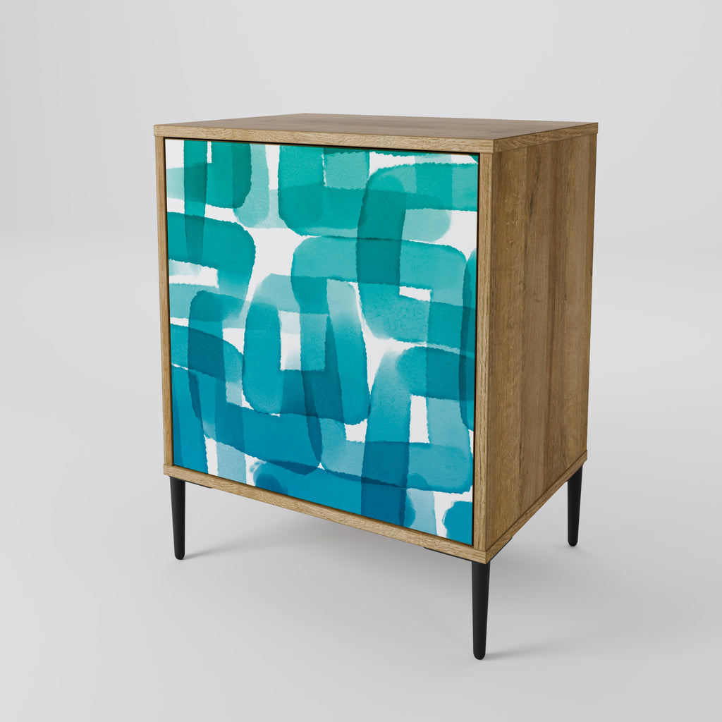 TURQUOISE RECTANGLES Sideboard mit 1 Tür in Eiche-Optik