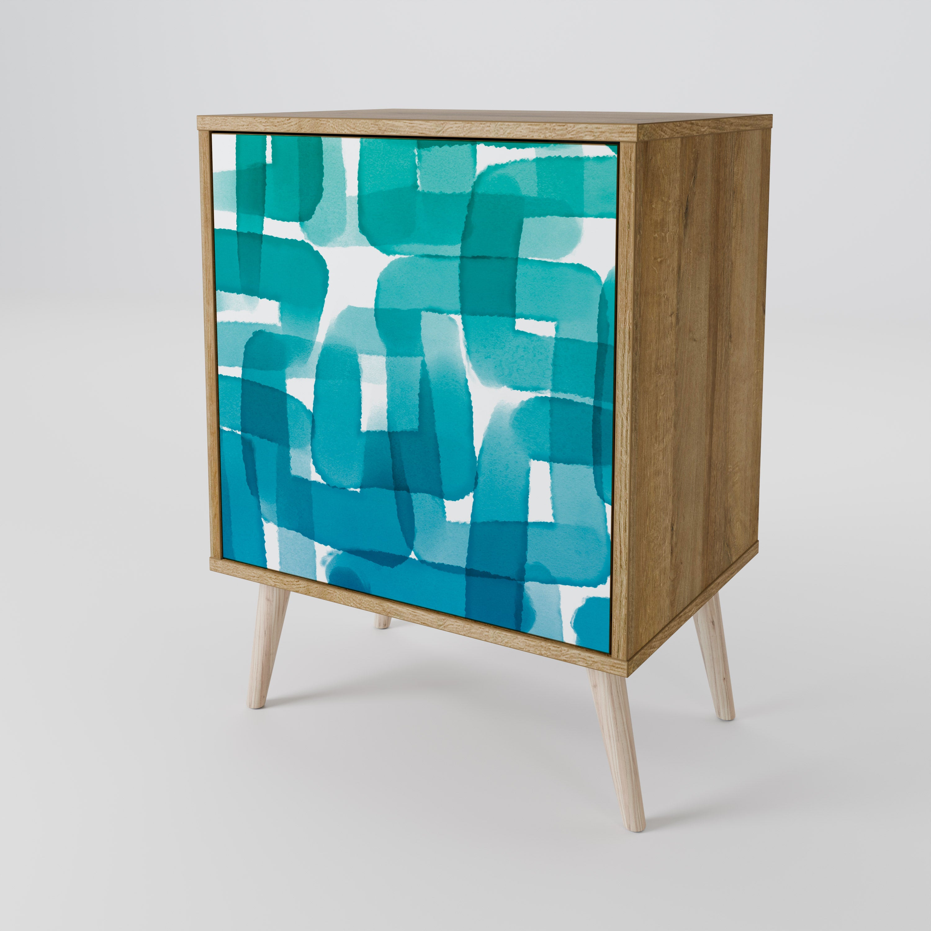 TURQUOISE RECTANGLES Sideboard mit 1 Tür in Eiche-Optik