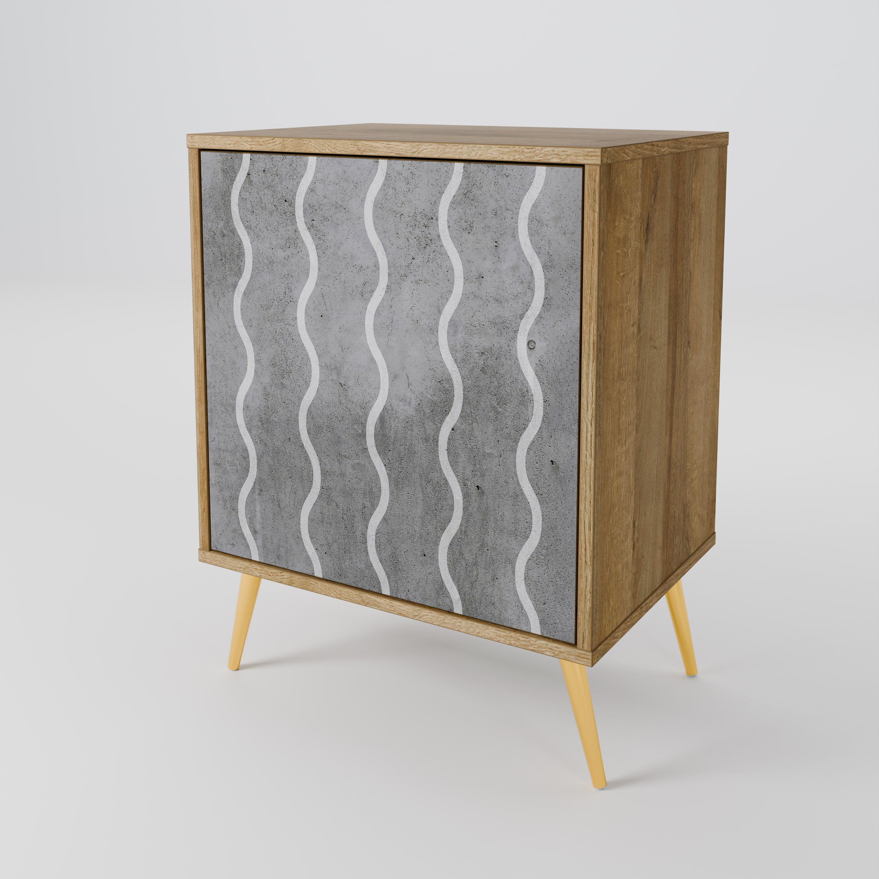 WAVES OF CONCRETE Sideboard mit 1 Tür in Eiche-Optik
