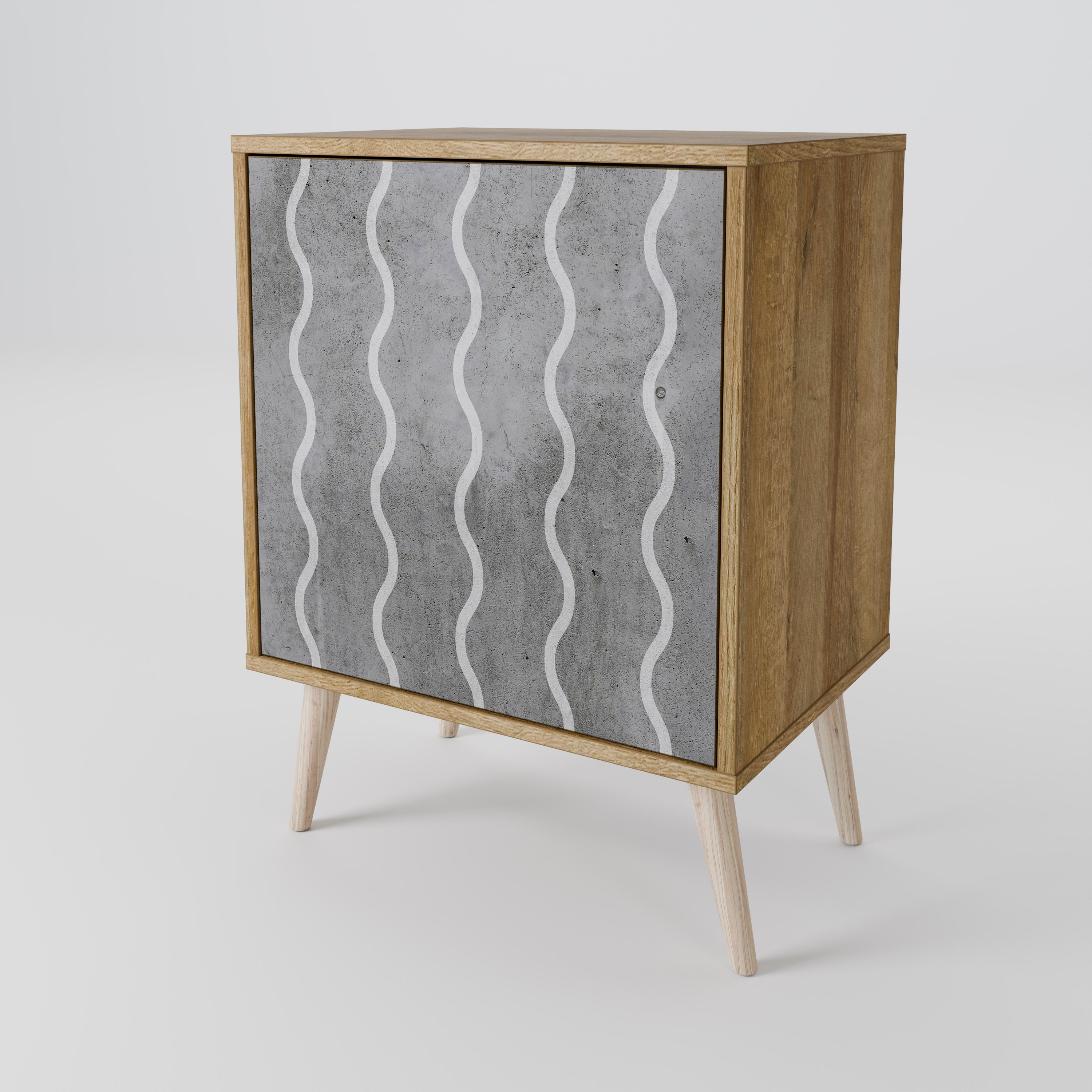 WAVES OF CONCRETE Sideboard mit 1 Tür in Eiche-Optik