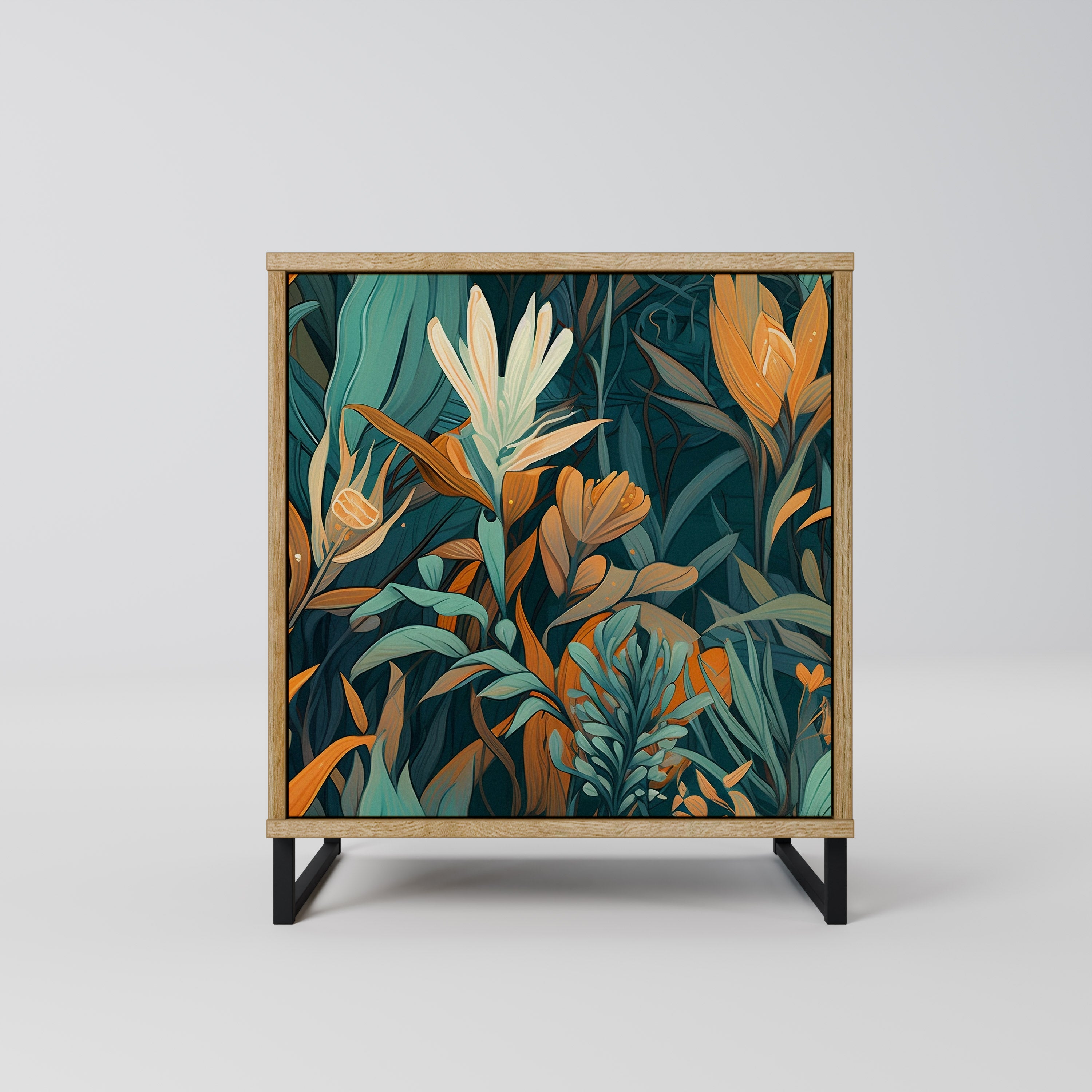 FLORAL SERENITY Sideboard mit 1 Tür in Eiche-Optik