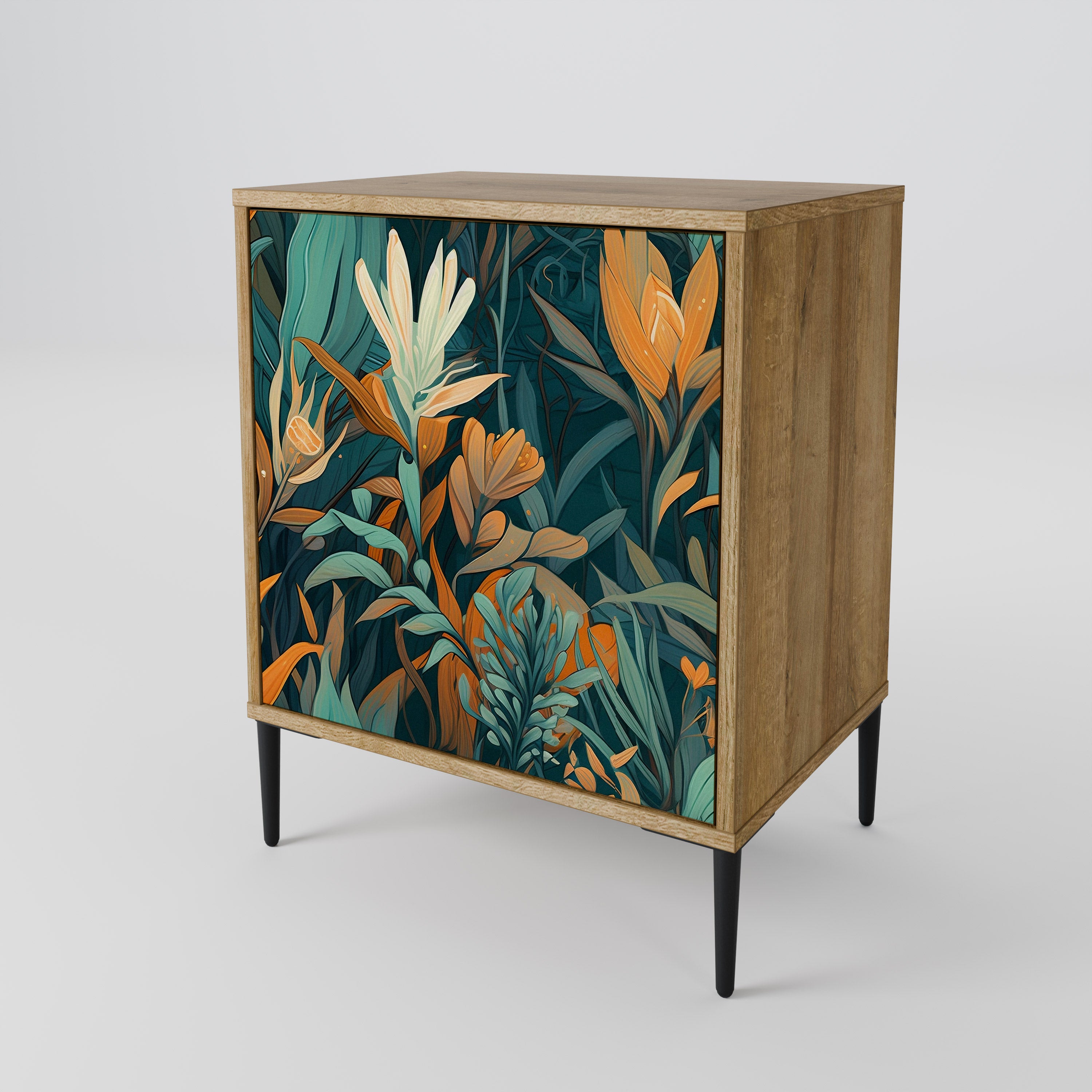FLORAL SERENITY Sideboard mit 1 Tür in Eiche-Optik