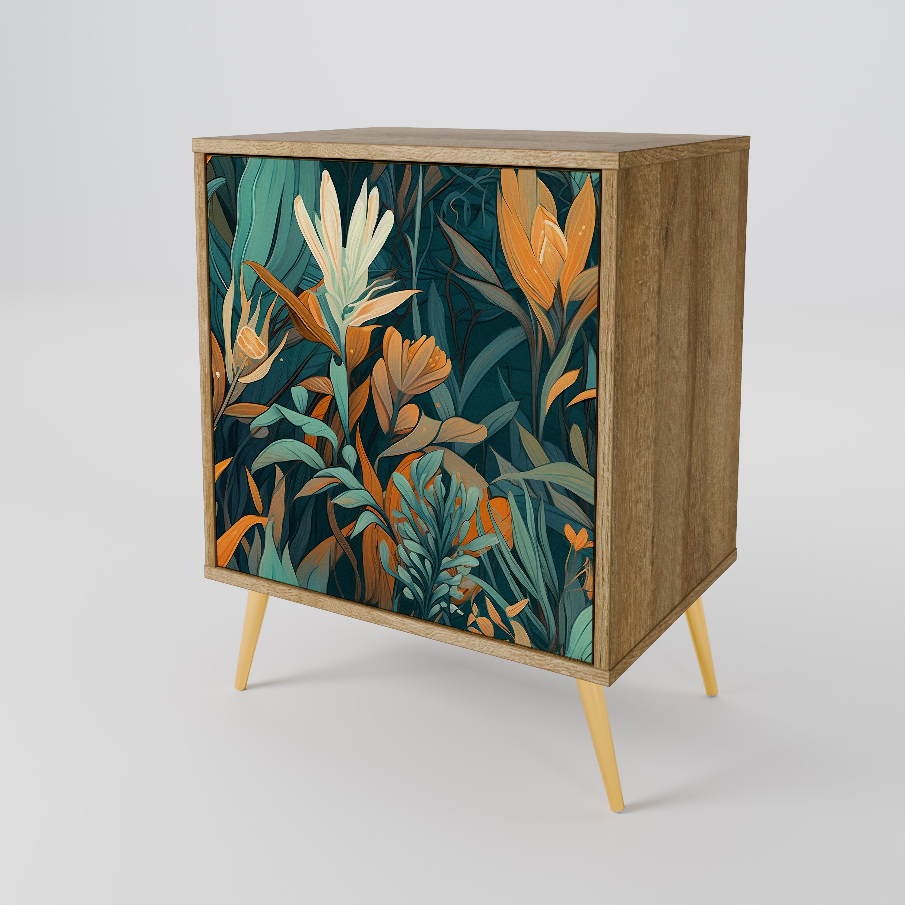 FLORAL SERENITY Sideboard mit 1 Tür in Eiche-Optik