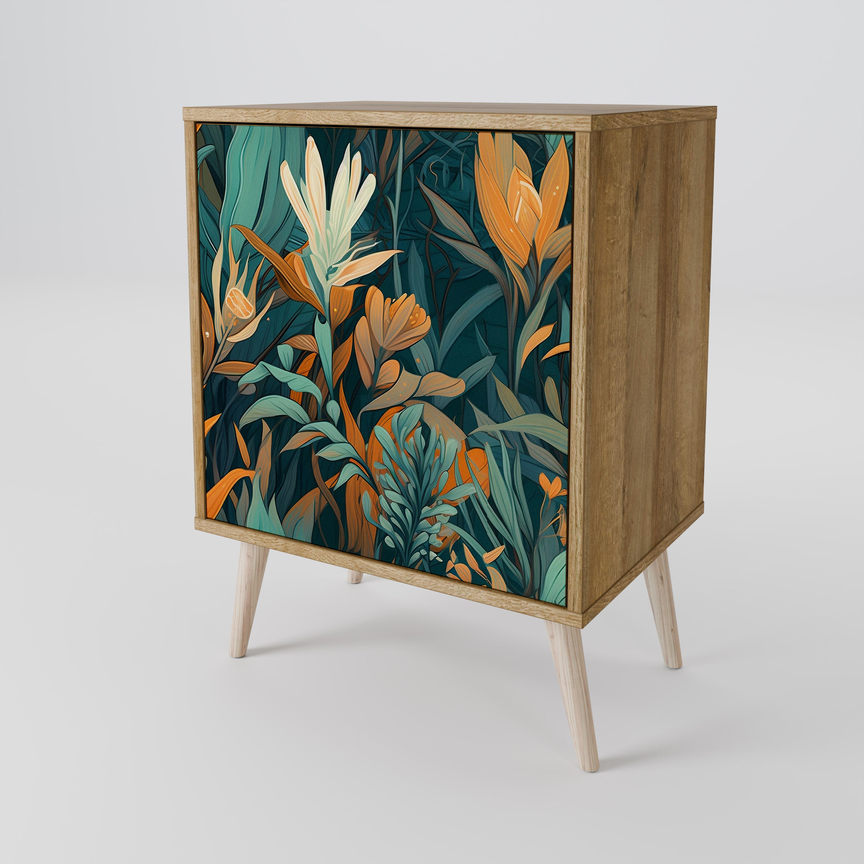 FLORAL SERENITY Sideboard mit 1 Tür in Eiche-Optik
