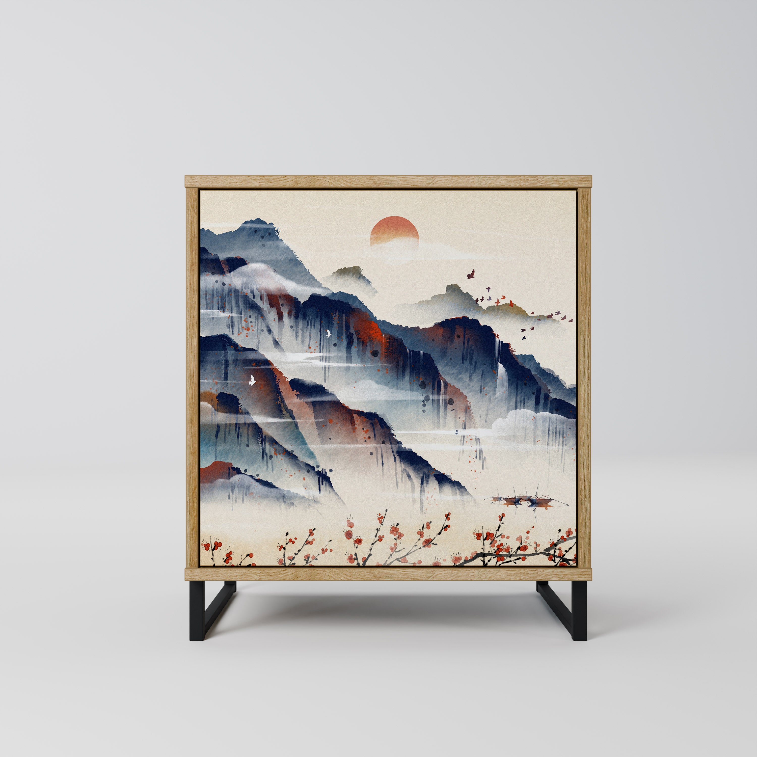 JAPANESE LANDSCAPE Sideboard mit 1 Tür in Eiche-Optik