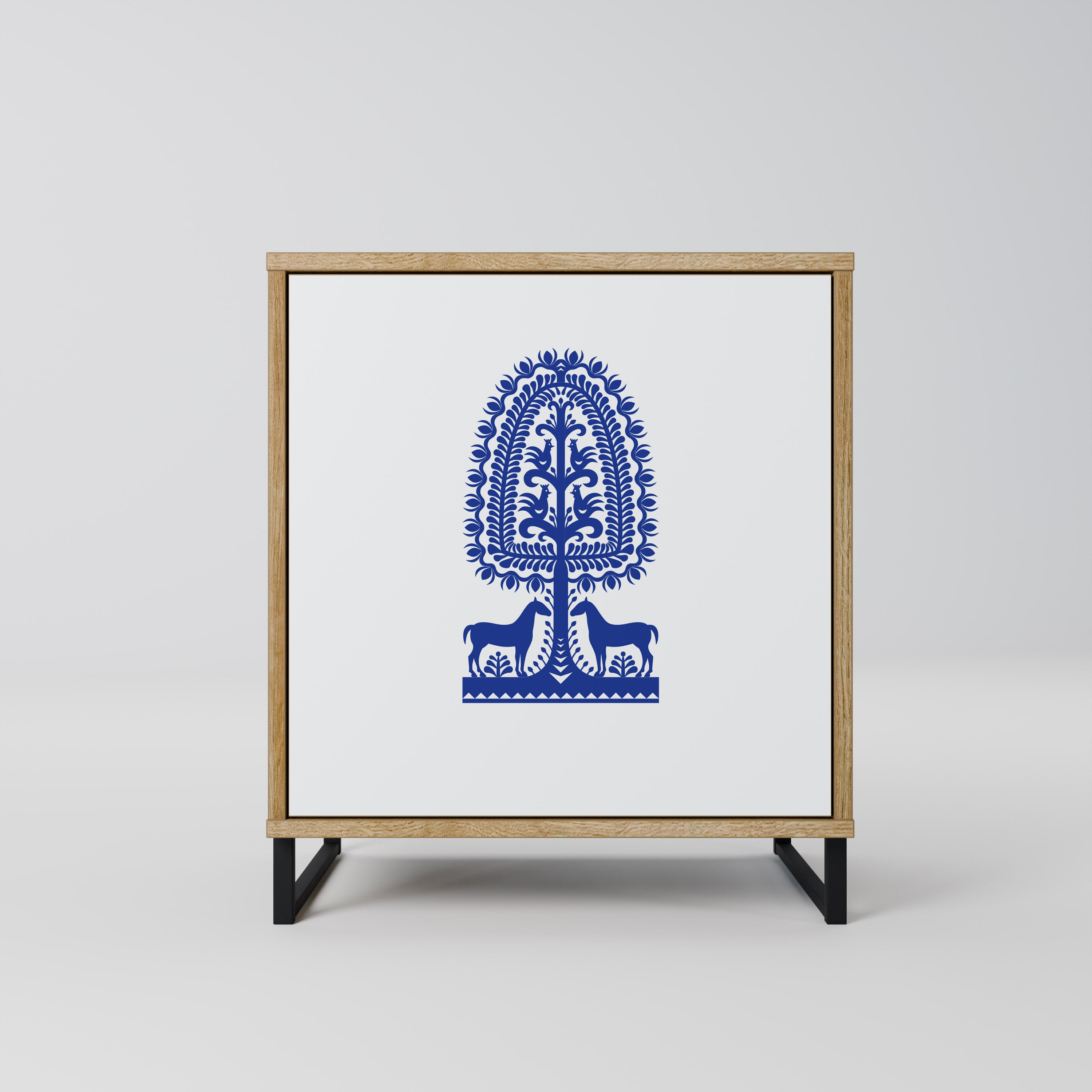 POLISH FOLK ART Sideboard mit 1 Tür in Eiche-Optik