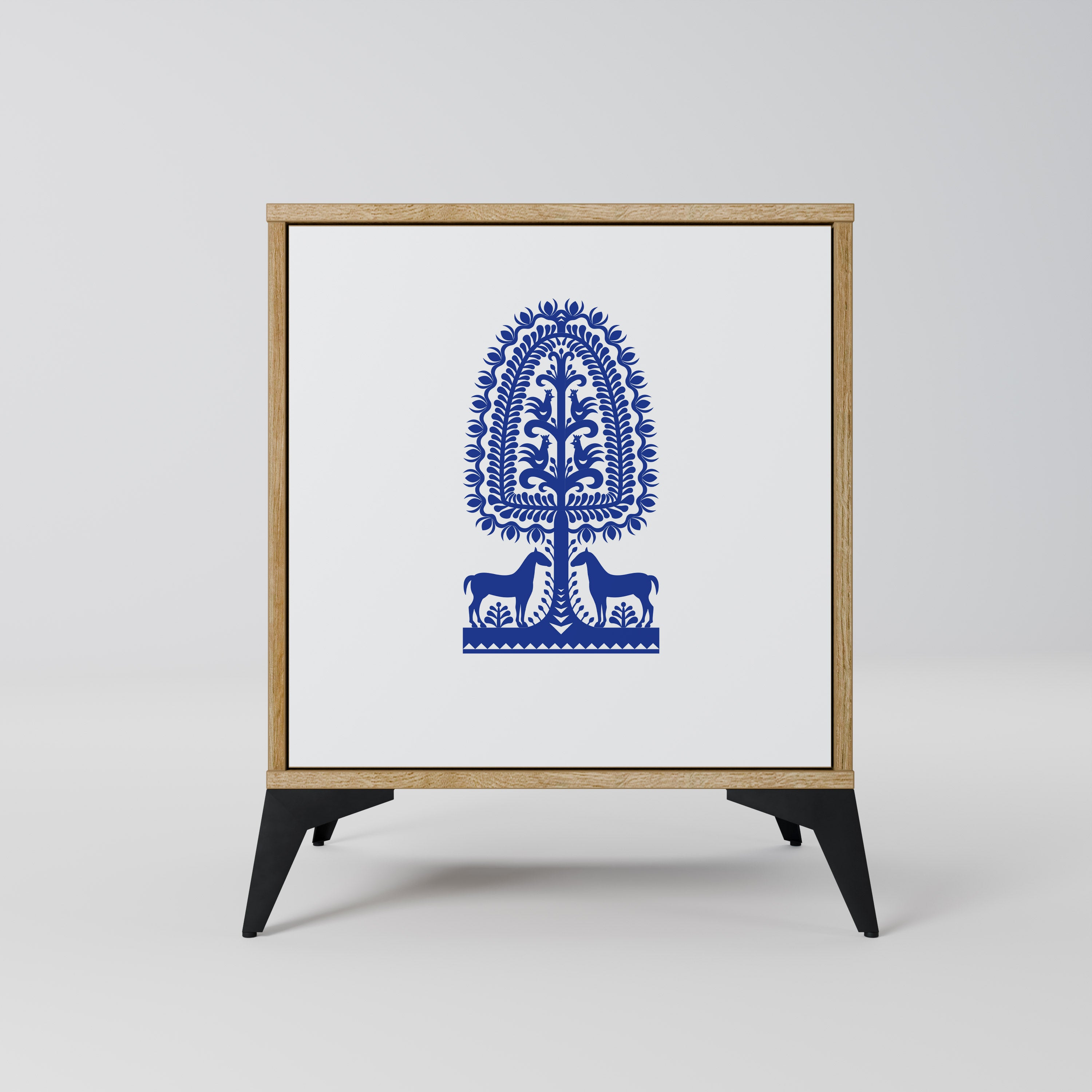 POLISH FOLK ART Sideboard mit 1 Tür in Eiche-Optik