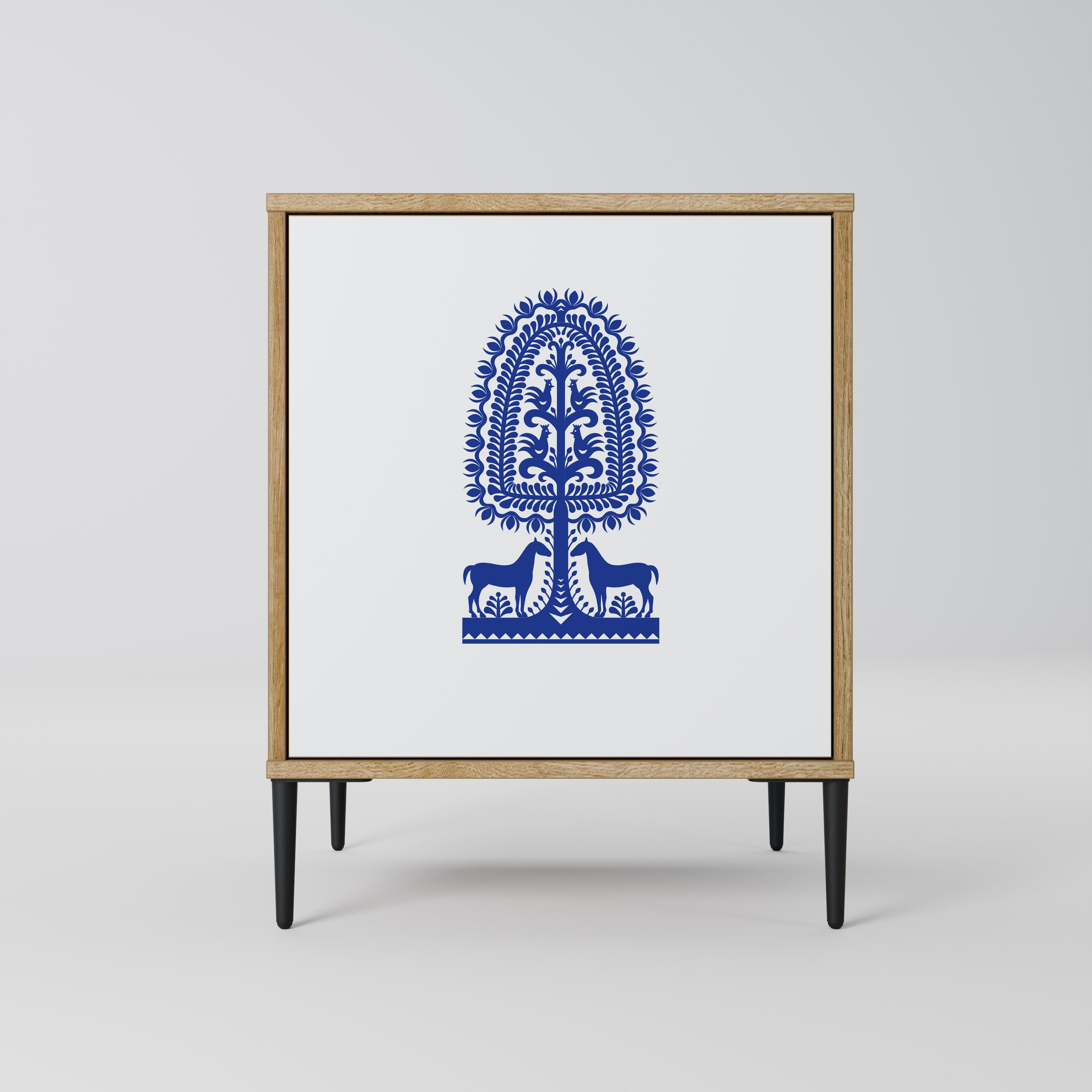 POLISH FOLK ART Sideboard mit 1 Tür in Eiche-Optik