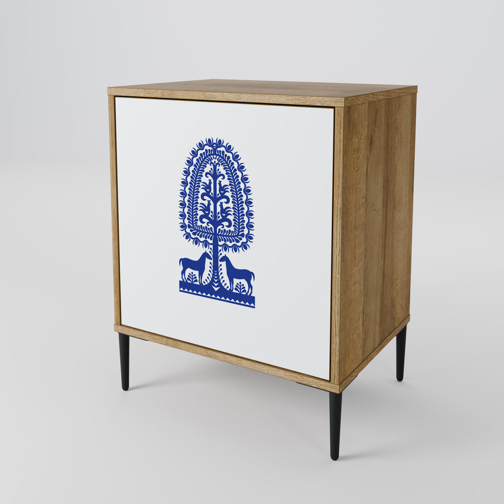 POLISH FOLK ART Sideboard mit 1 Tür in Eiche-Optik