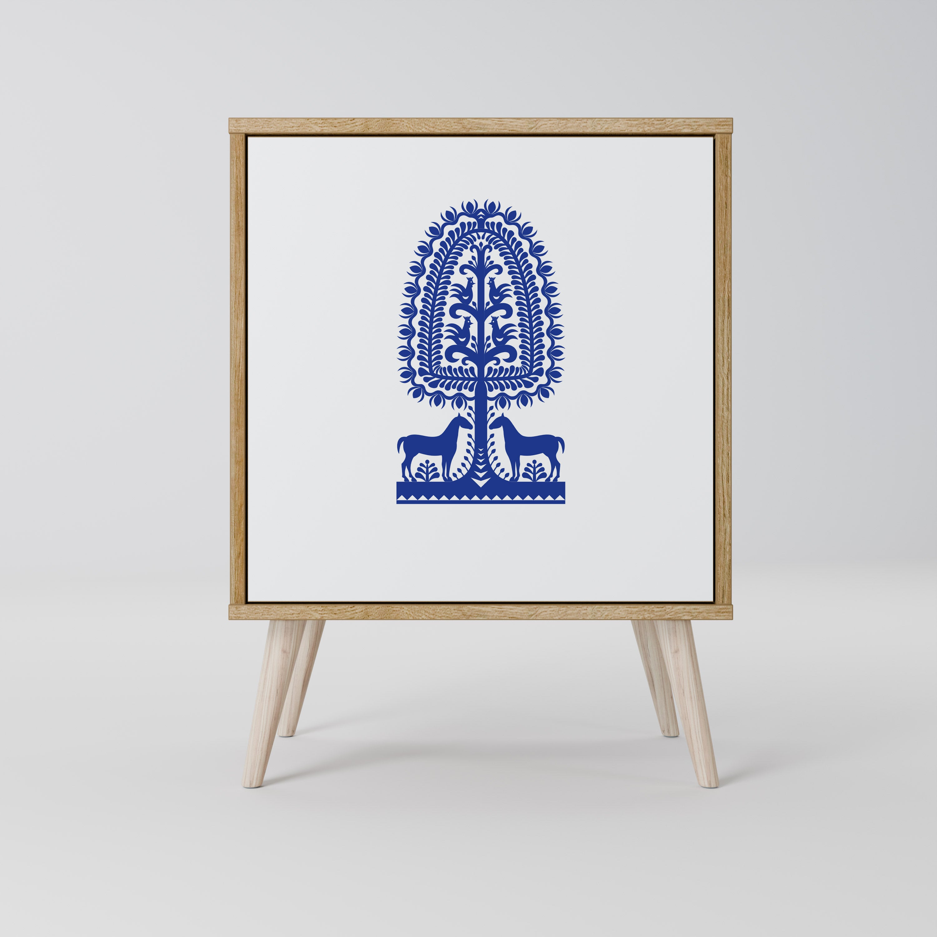 POLISH FOLK ART Sideboard mit 1 Tür in Eiche-Optik