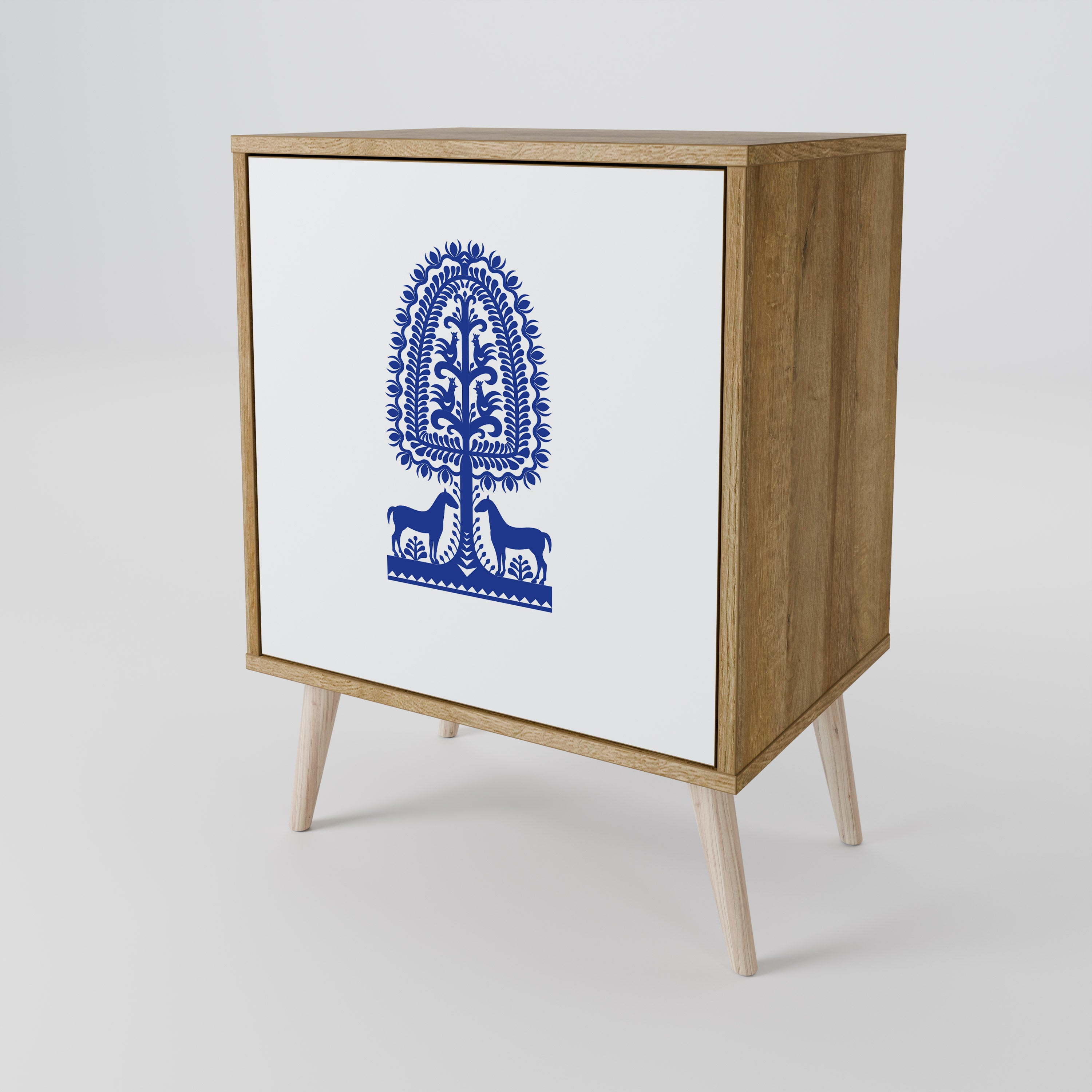 POLISH FOLK ART Sideboard mit 1 Tür in Eiche-Optik