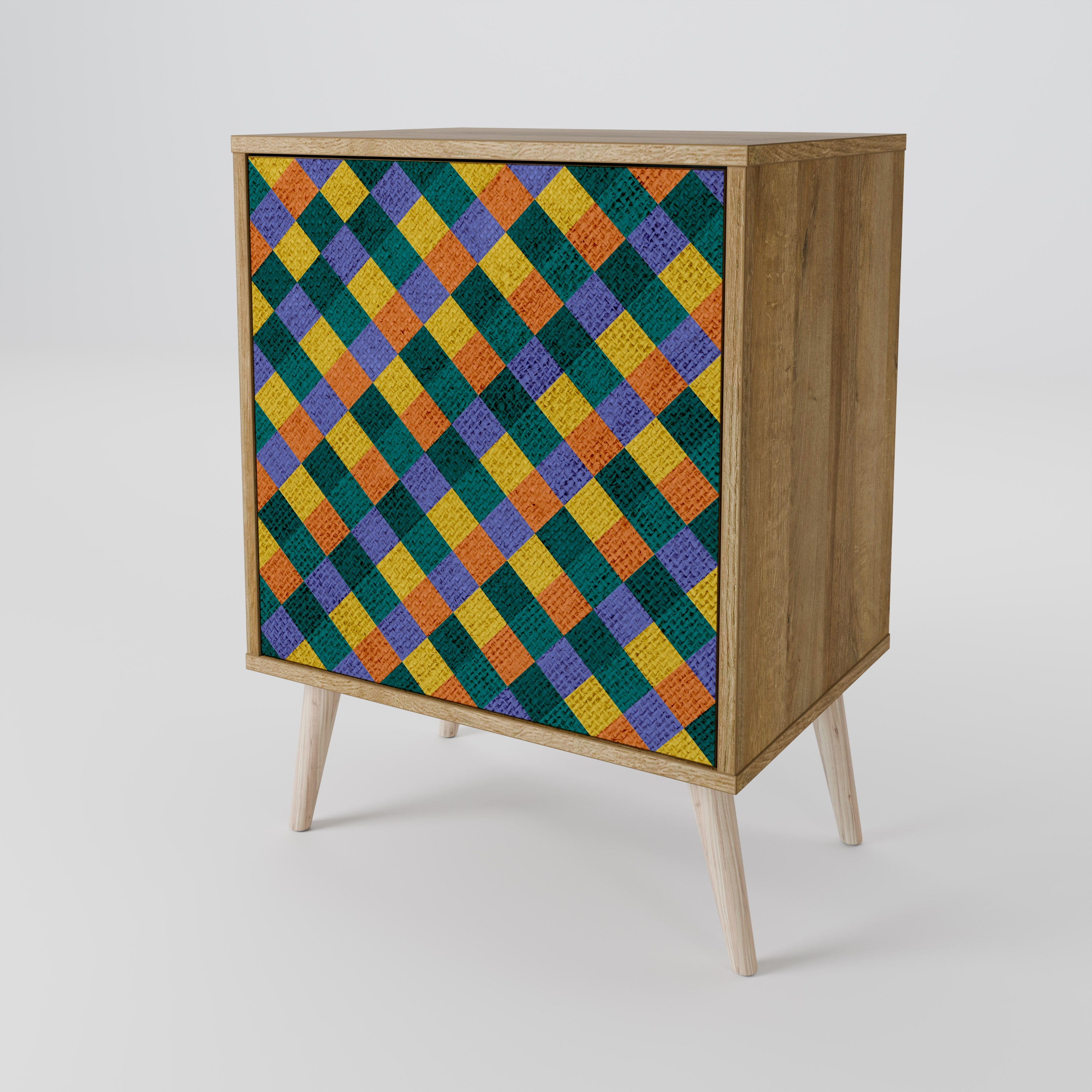 PAINTED SQUARES MIX Sideboard mit 1 Tür in Eiche-Optik