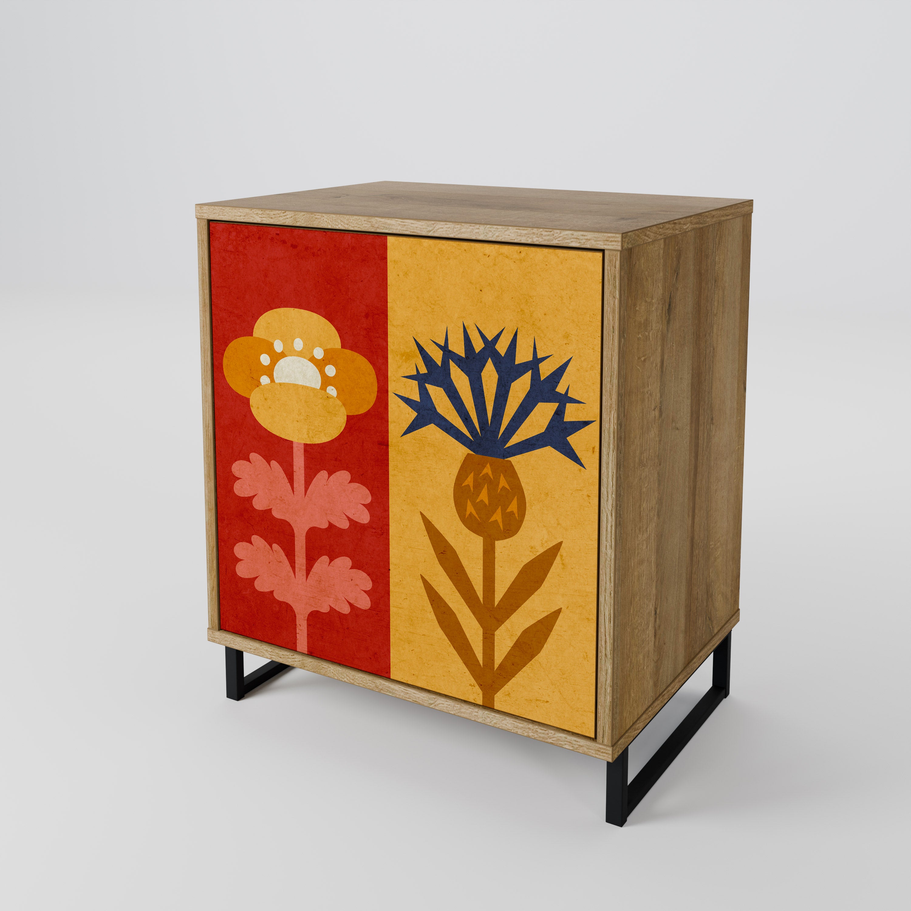 SCANDIC FLOWERET Sideboard mit 1 Tür in Eiche-Optik