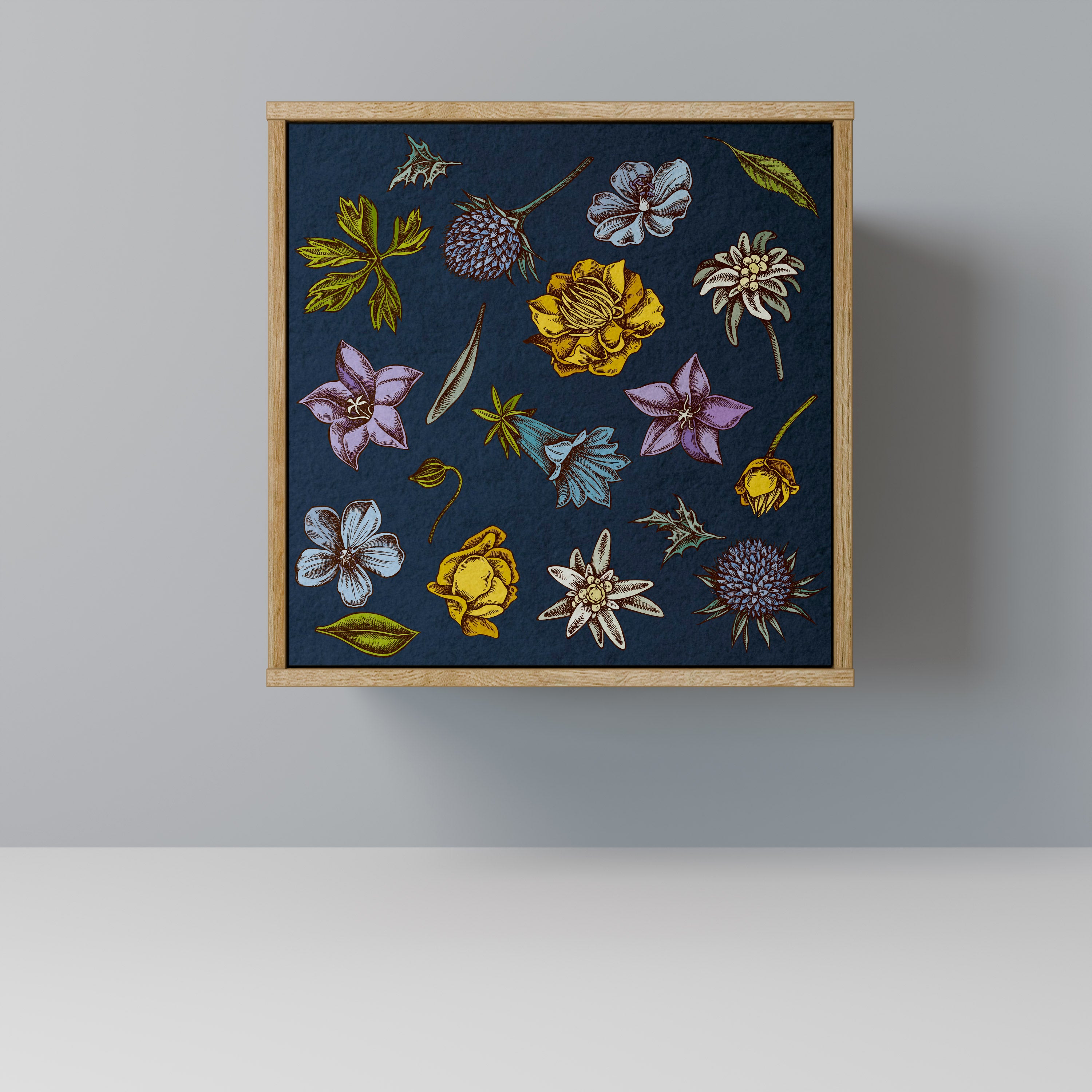 FLOWERS ON NAVY BLUE Sideboard mit 1 Tür in Eiche-Optik