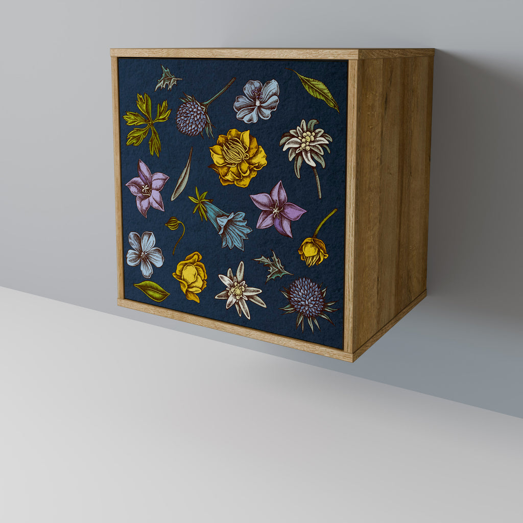FLOWERS ON NAVY BLUE Sideboard mit 1 Tür in Eiche-Optik
