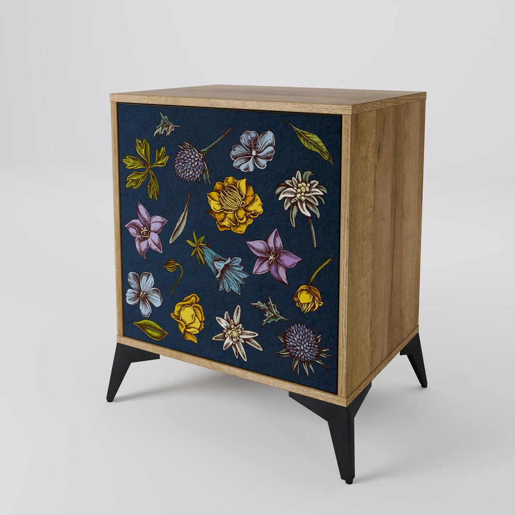 FLOWERS ON NAVY BLUE Sideboard mit 1 Tür in Eiche-Optik