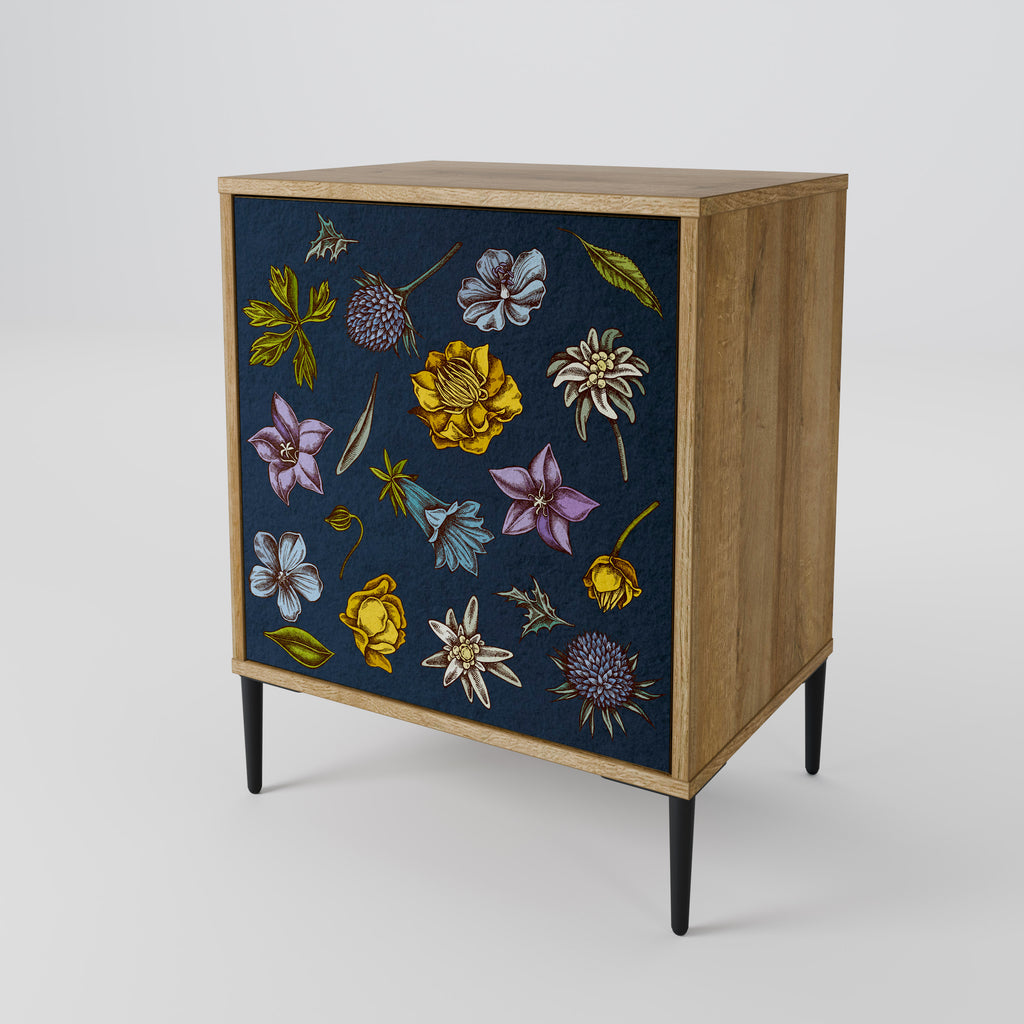 FLOWERS ON NAVY BLUE Sideboard mit 1 Tür in Eiche-Optik