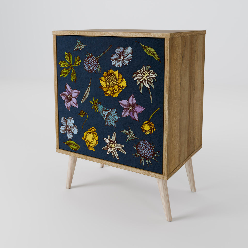 FLOWERS ON NAVY BLUE Sideboard mit 1 Tür in Eiche-Optik