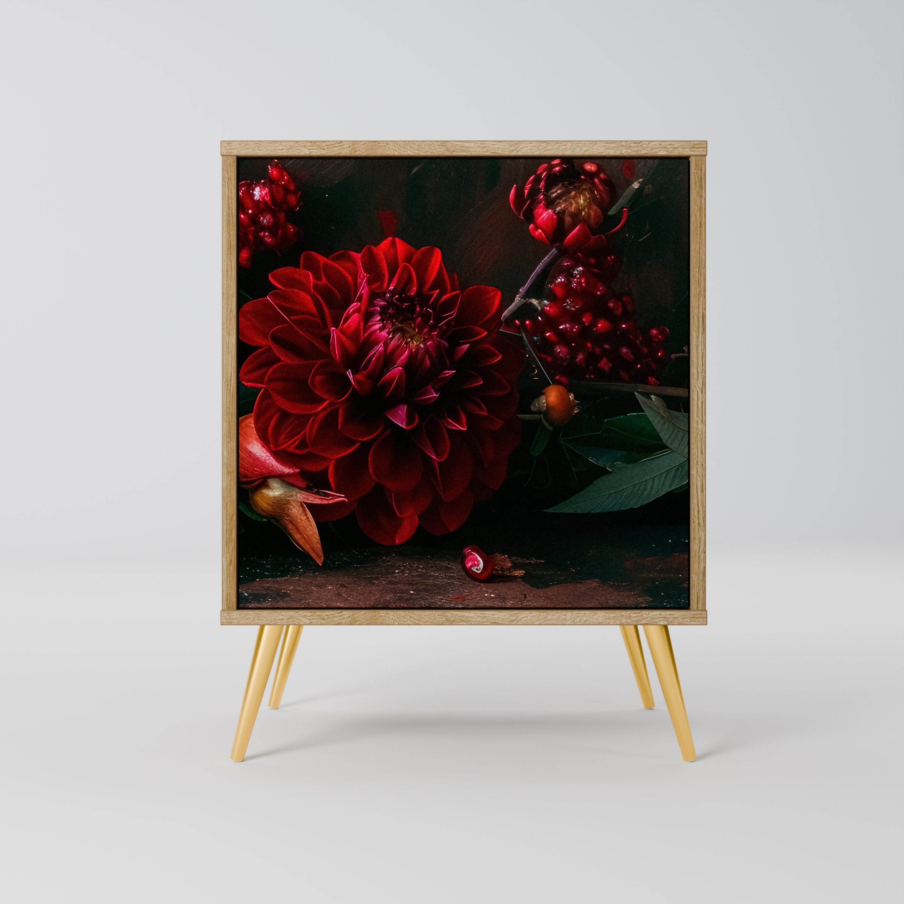 DAHLIAS AND POMEGRANATES Sideboard mit 1 Tür in Eiche-Optik