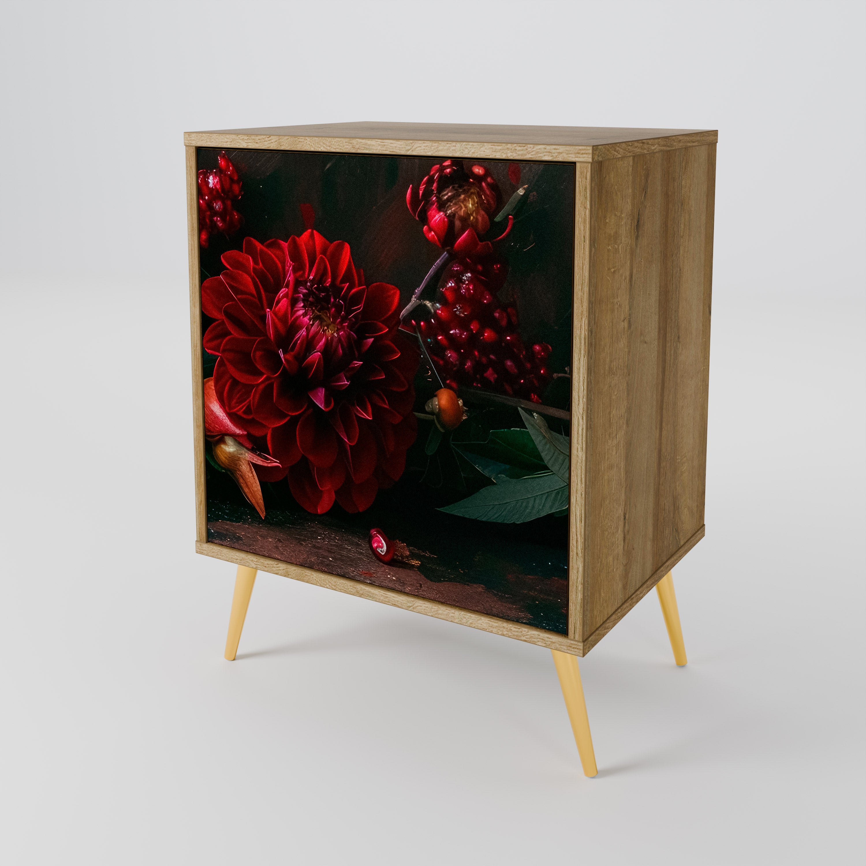 DAHLIAS AND POMEGRANATES Sideboard mit 1 Tür in Eiche-Optik