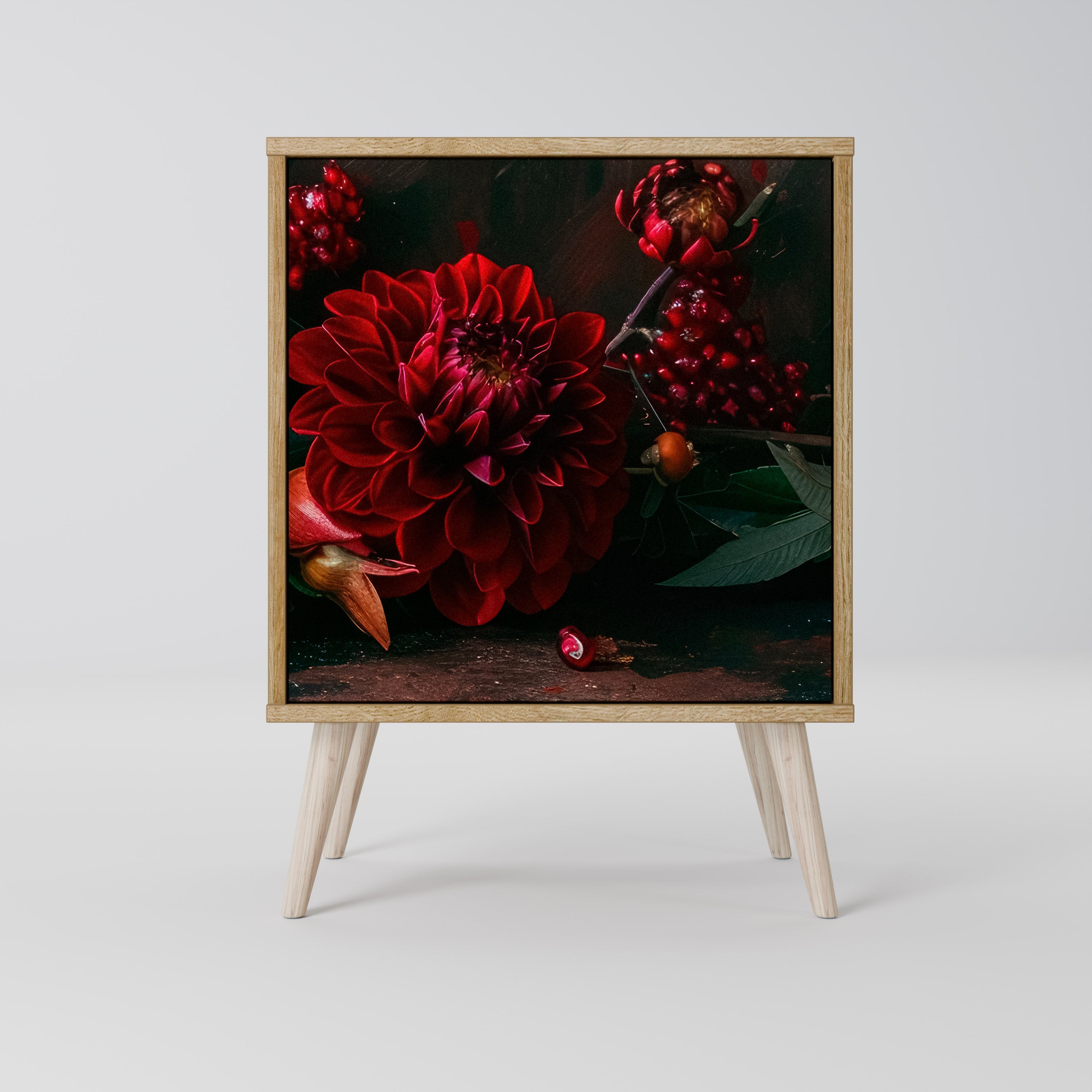 DAHLIAS AND POMEGRANATES Sideboard mit 1 Tür in Eiche-Optik