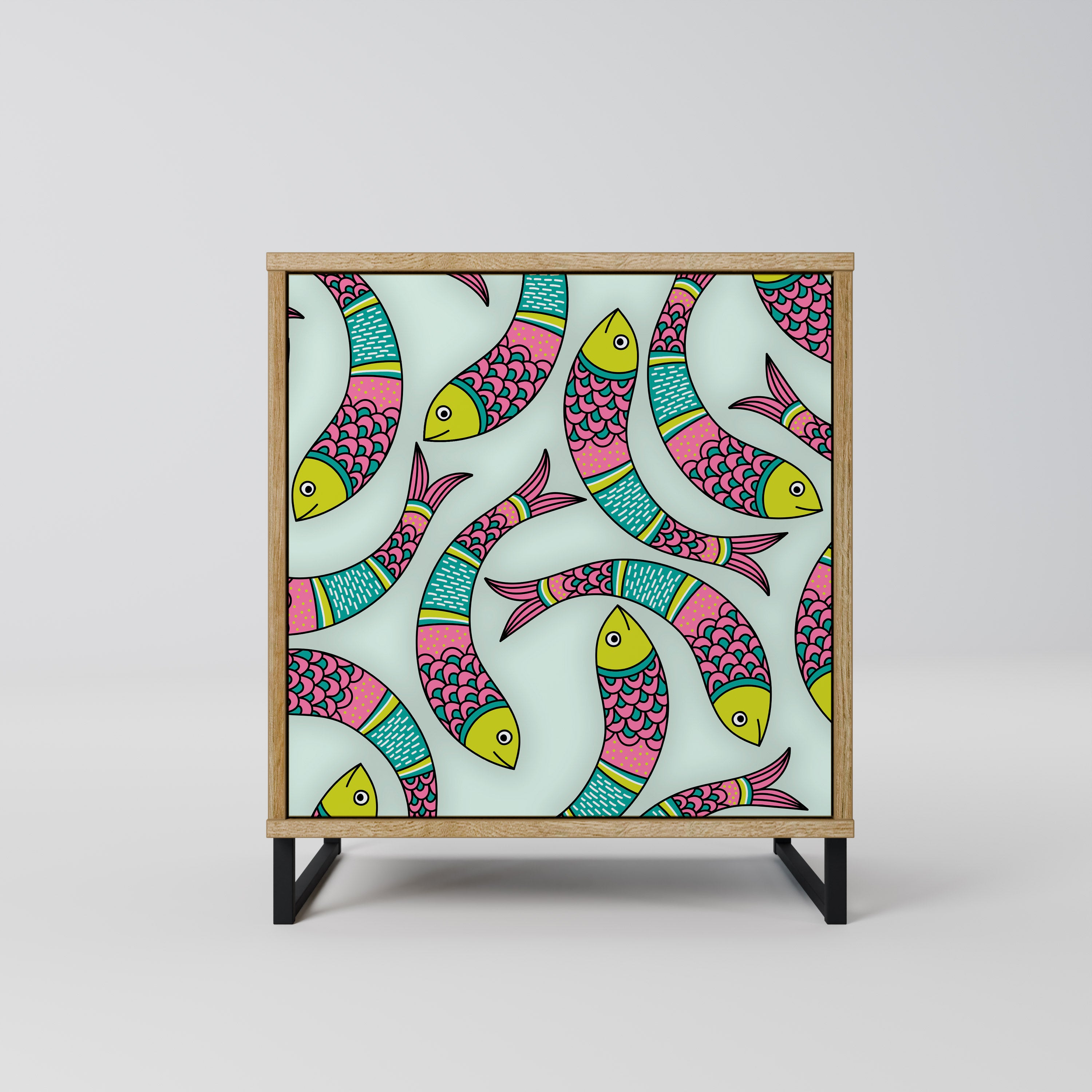 INDIAN FISH Sideboard mit 1 Tür in Eiche-Optik