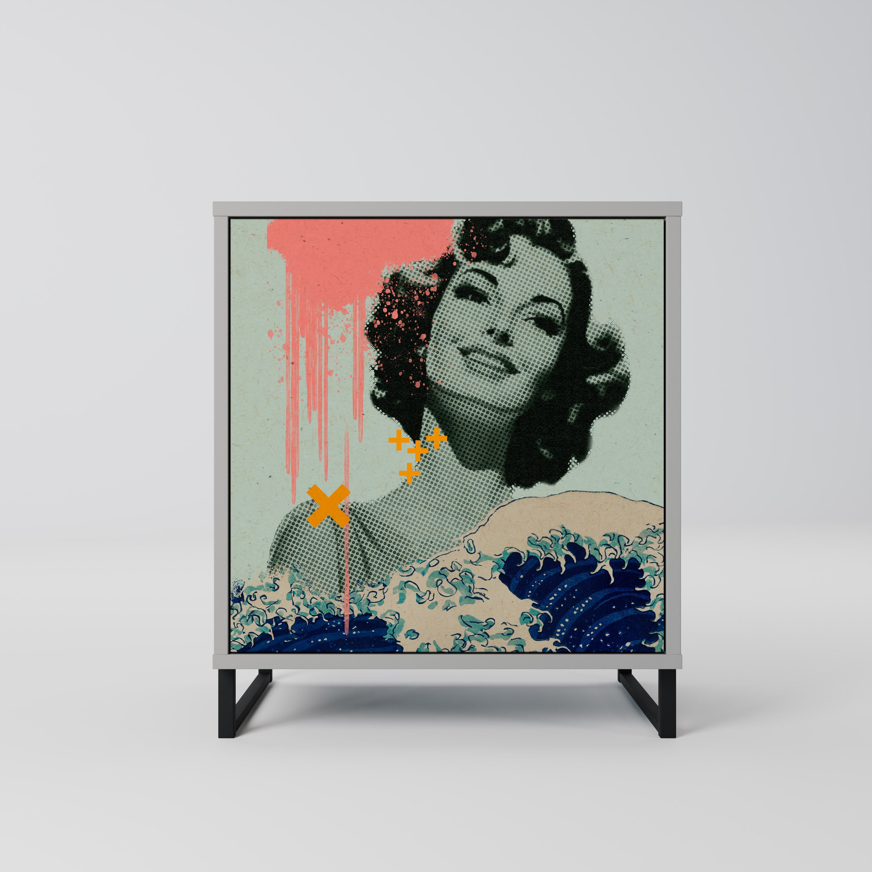 KANAGAWA BEAUTY 1-Door Sideboard in Grey Finish