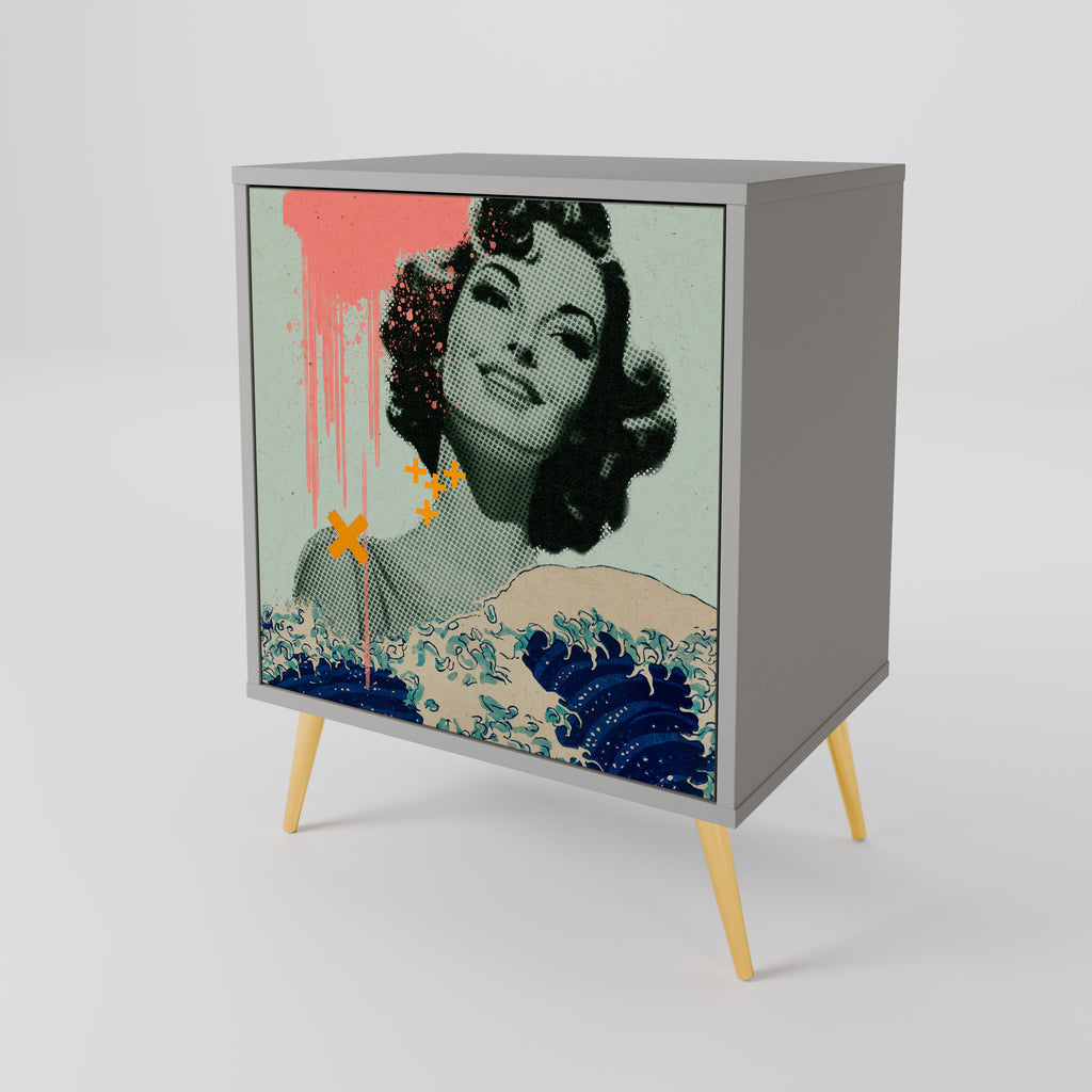 KANAGAWA BEAUTY 1-Door Sideboard in Grey Finish