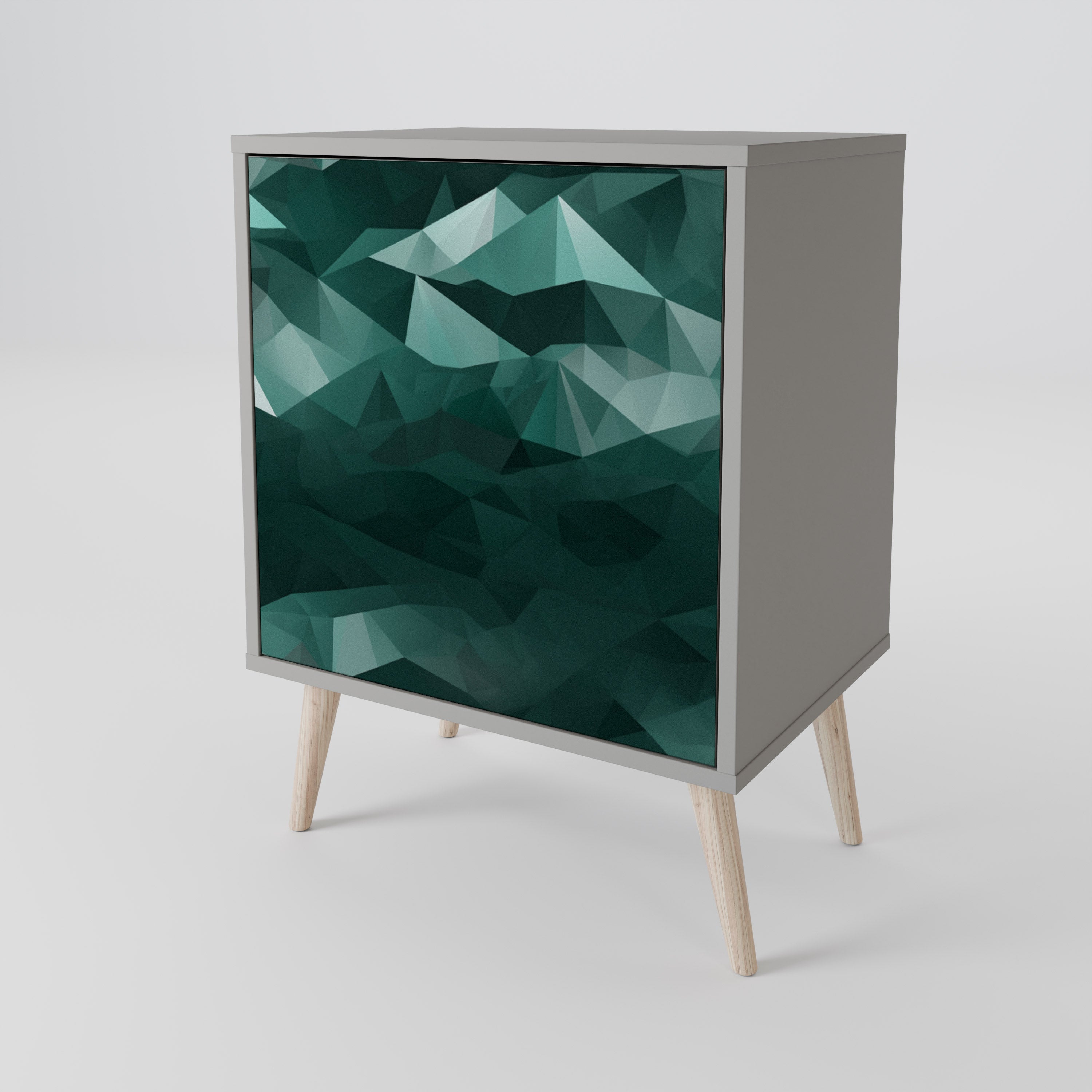 POLYGONAL FLOATING 1-Door Sideboard in Grey Finish